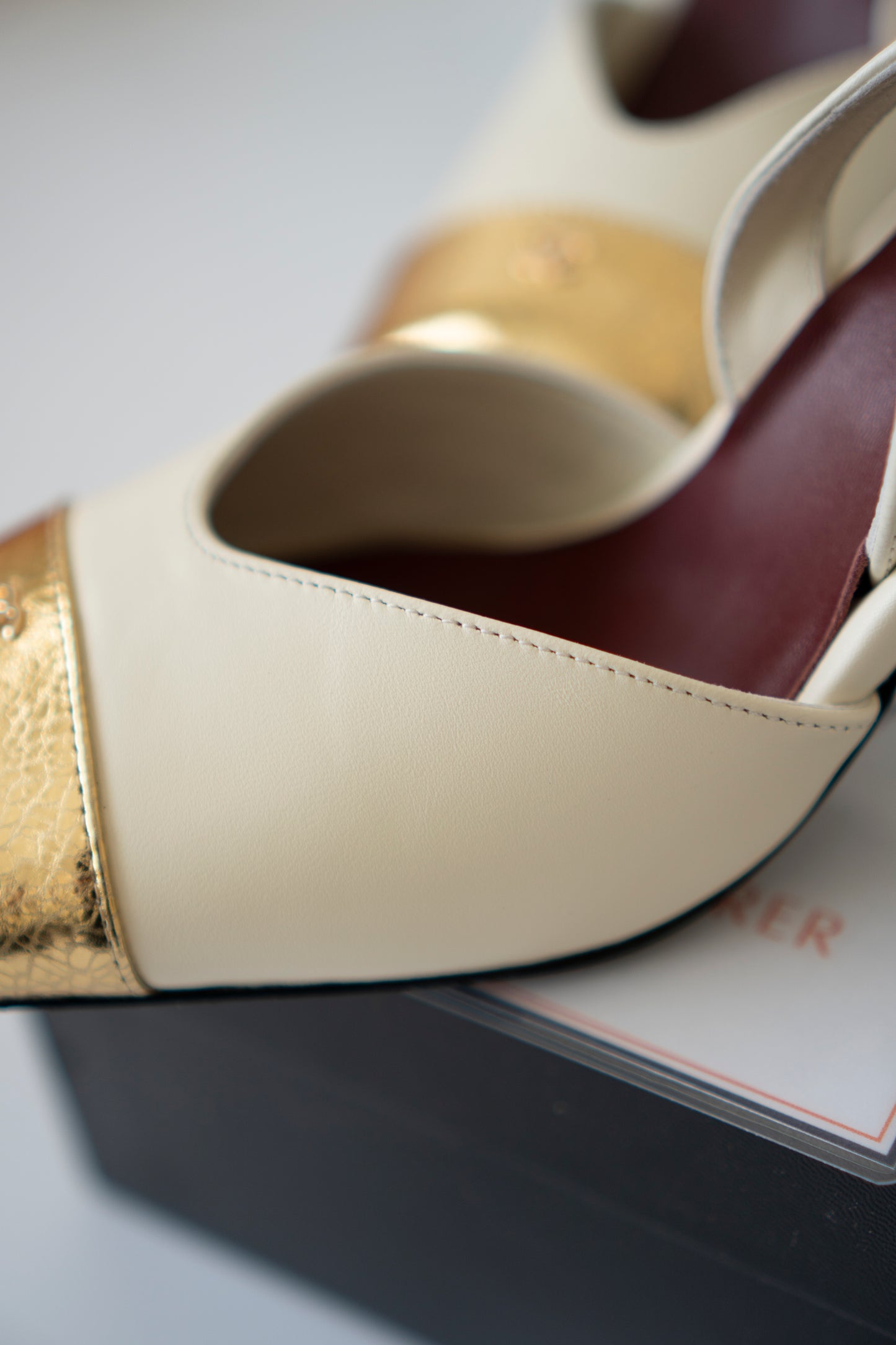 Cream & Gold Slingback Block Heels