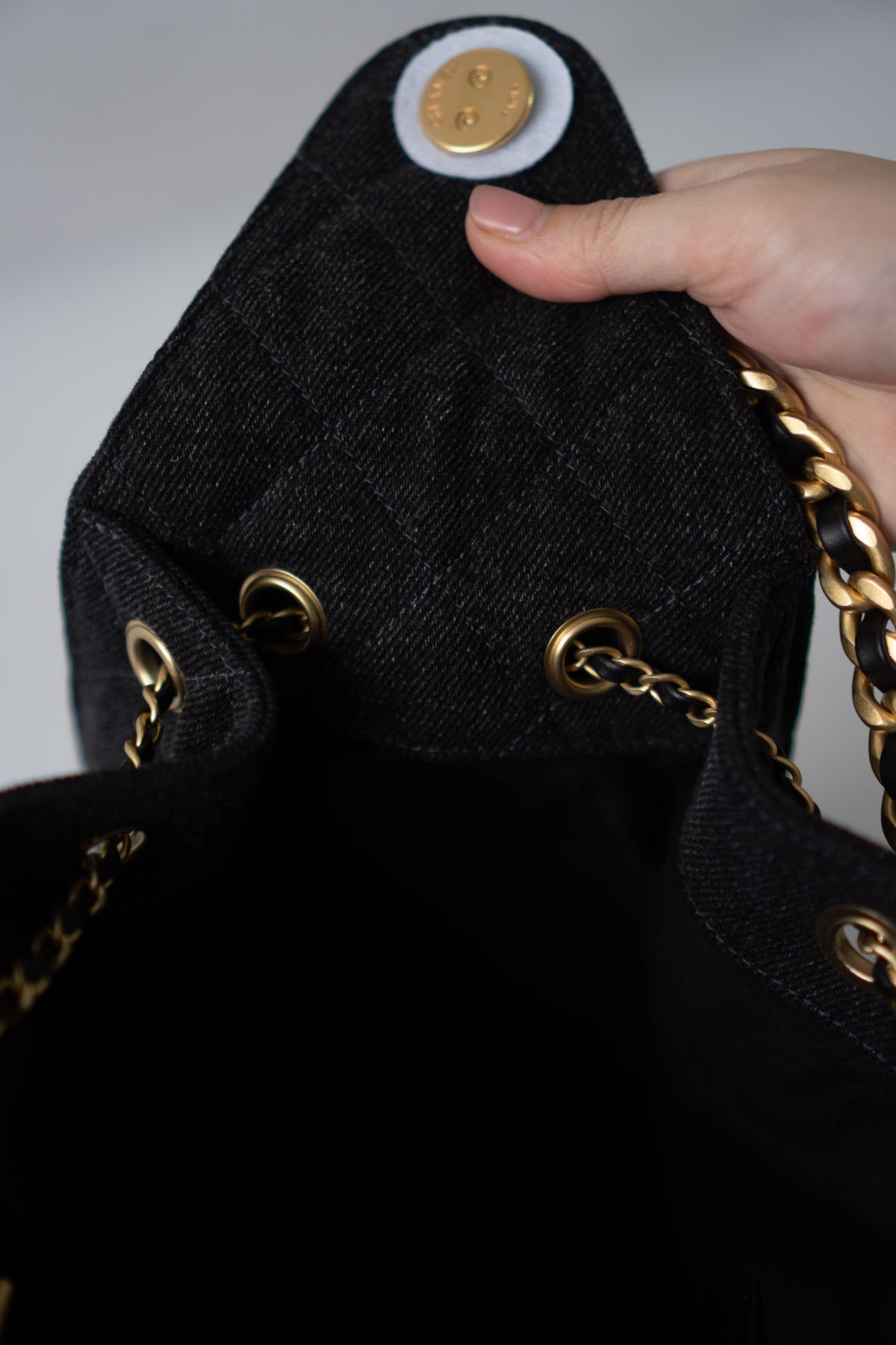 C25 Small - Black Washed Denim with Gold Hardware
