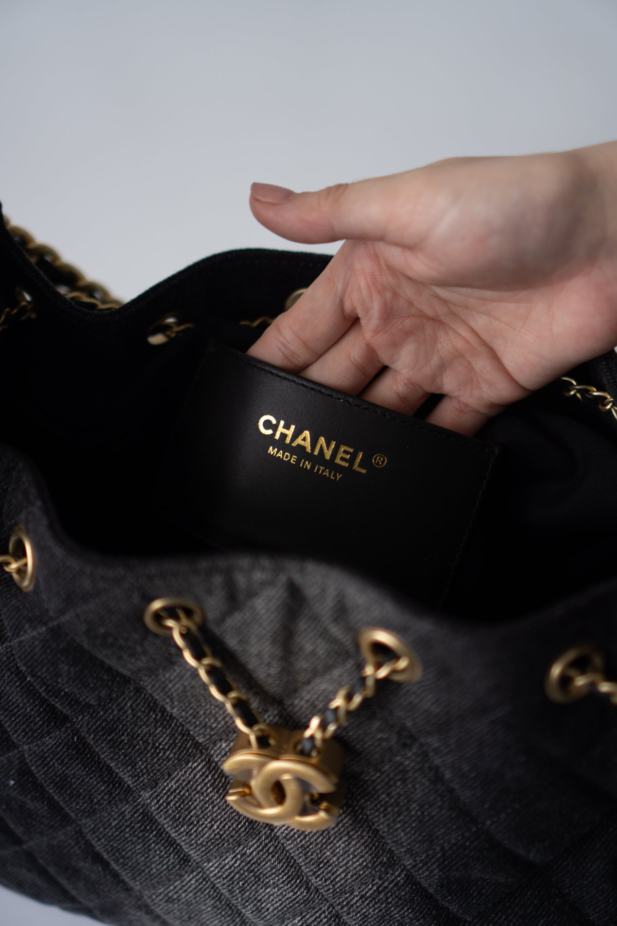 C25 Small - Black Washed Denim with Gold Hardware