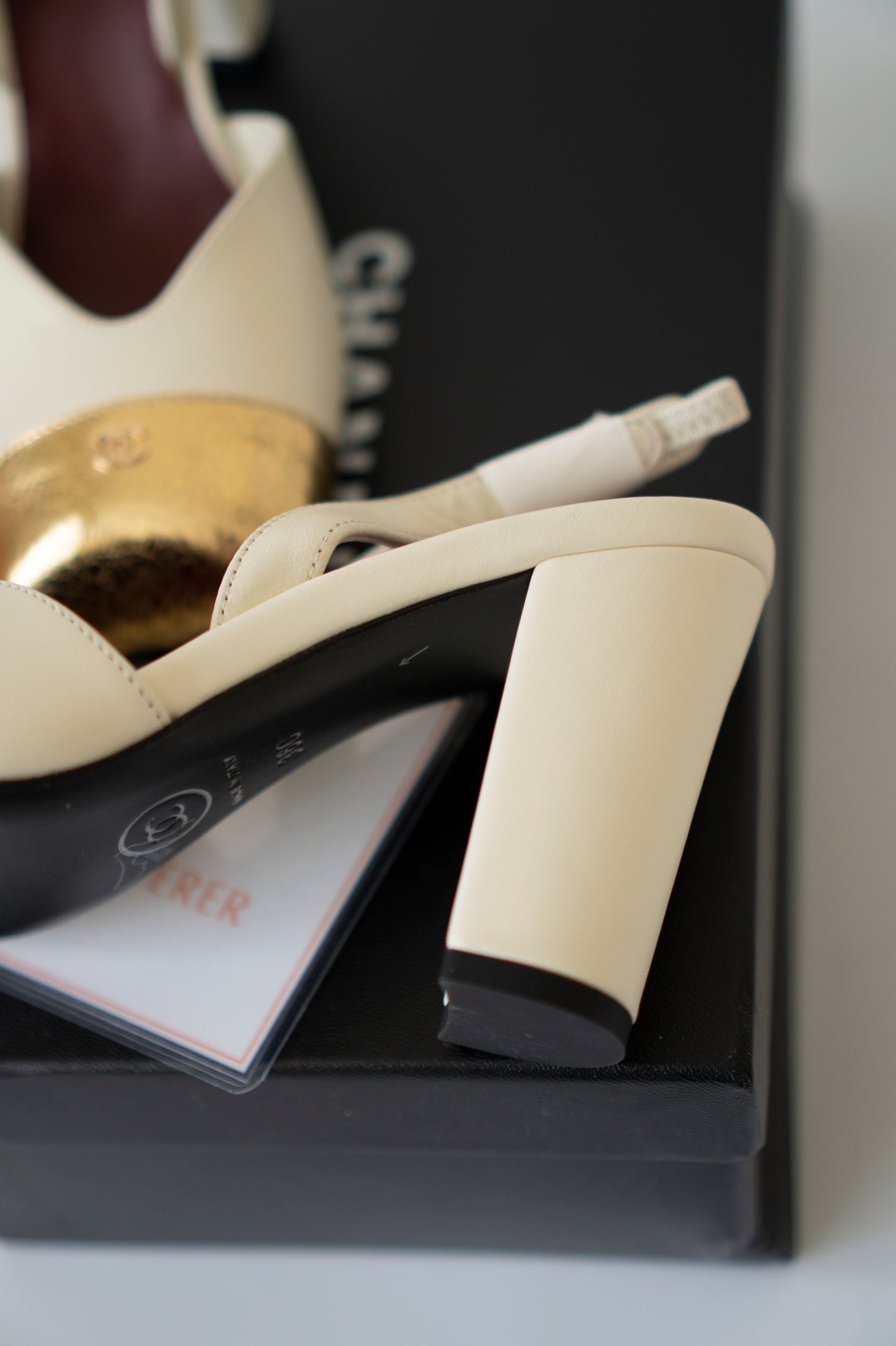 Cream & Gold Slingback Block Heels