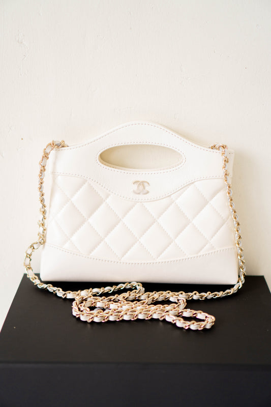 C 31 Nano in Pearl White Calfskin with Gold Hardware