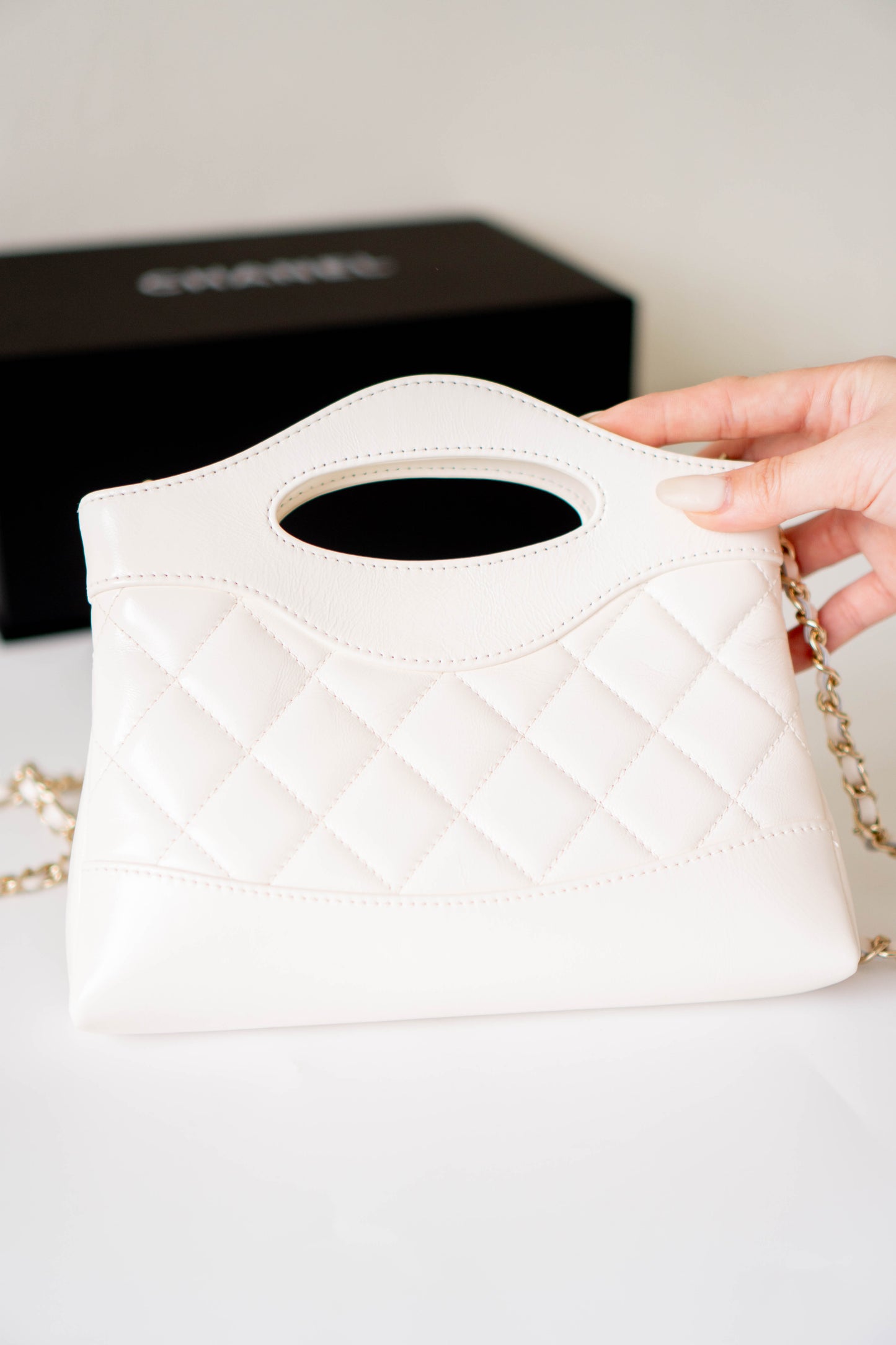 C 31 Nano in Pearl White Calfskin with Gold Hardware