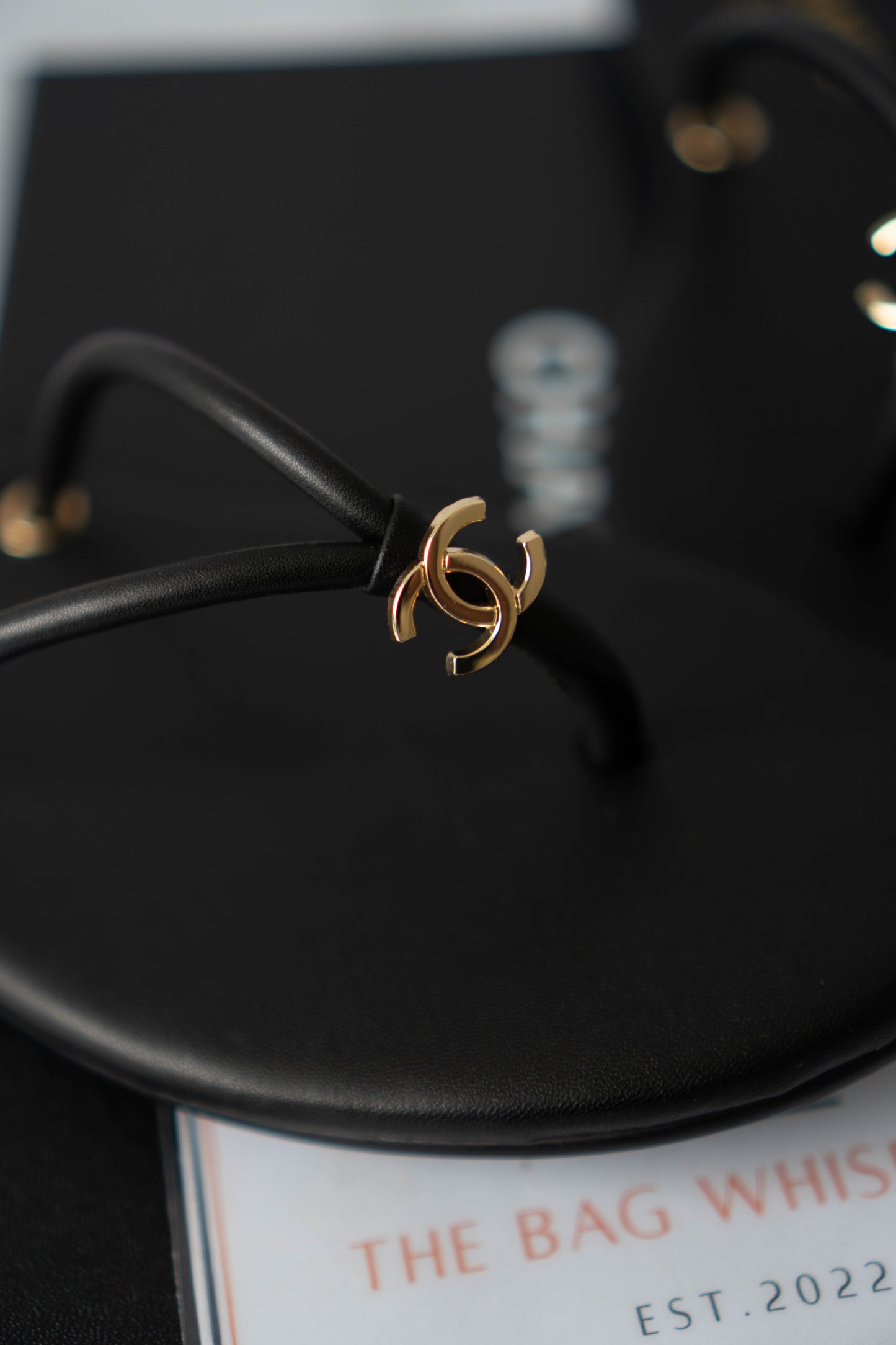 Interlocking Leather Thong Sandals – Black with Gold Hardware