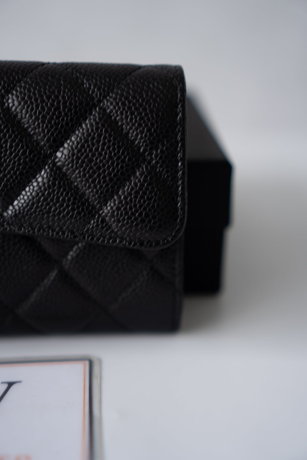 Classic Flap Long Wallet – Black Caviar Leather with Iridescent Hardware