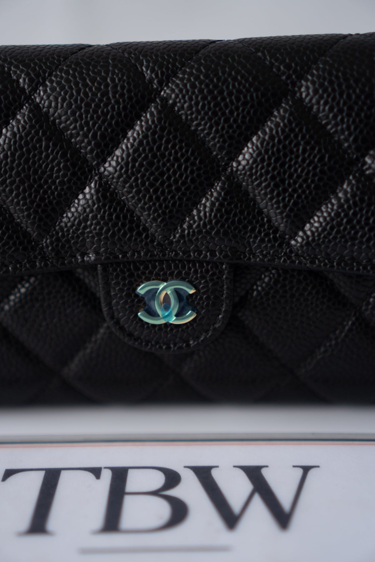 Classic Flap Long Wallet – Black Caviar Leather with Iridescent Hardware