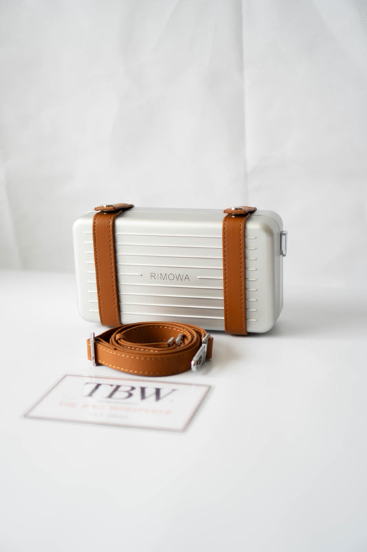 Aluminum Crossbody Case – Silver with Desert Sand Leather