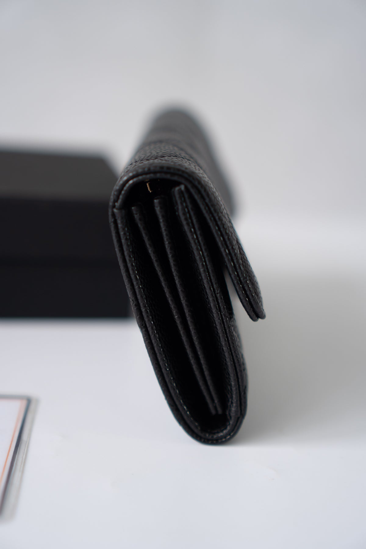 Classic Flap Long Wallet – Black Caviar Leather with Iridescent Hardware