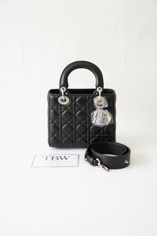Lady D Small – Black Lambskin with Silver Hardware