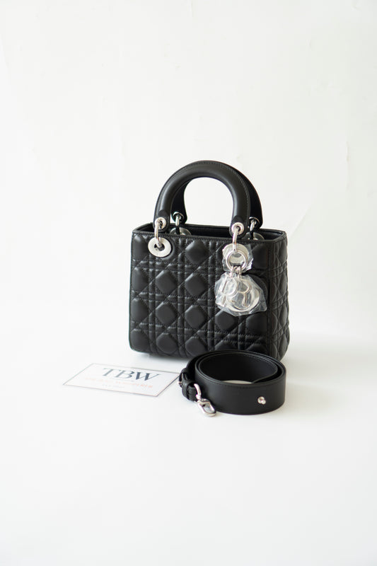 Lady D Small – Black Lambskin with Silver Hardware