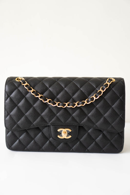 Jumbo Classic Flap – Black Caviar Leather with Gold Hardware