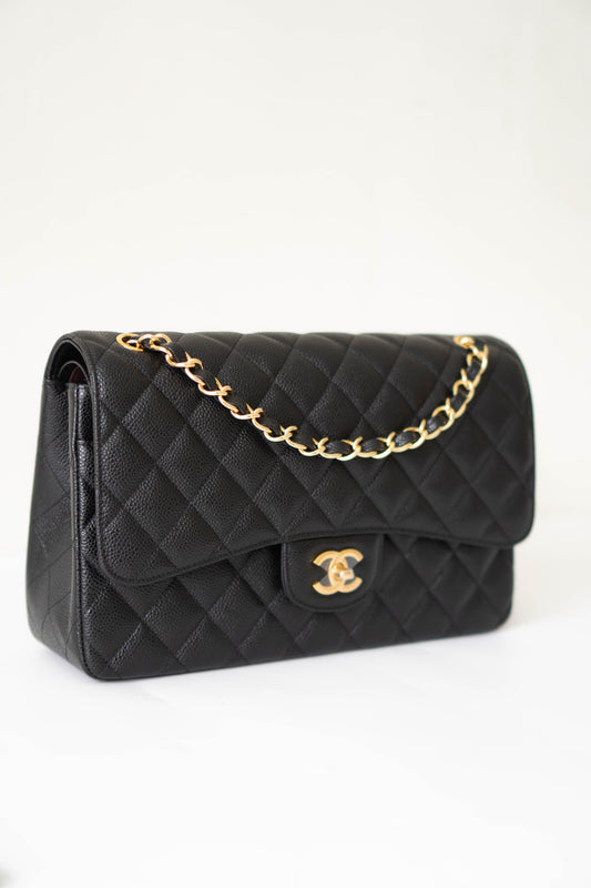 Classic Flap in Jumbo Black Caviar with Gold Hardware