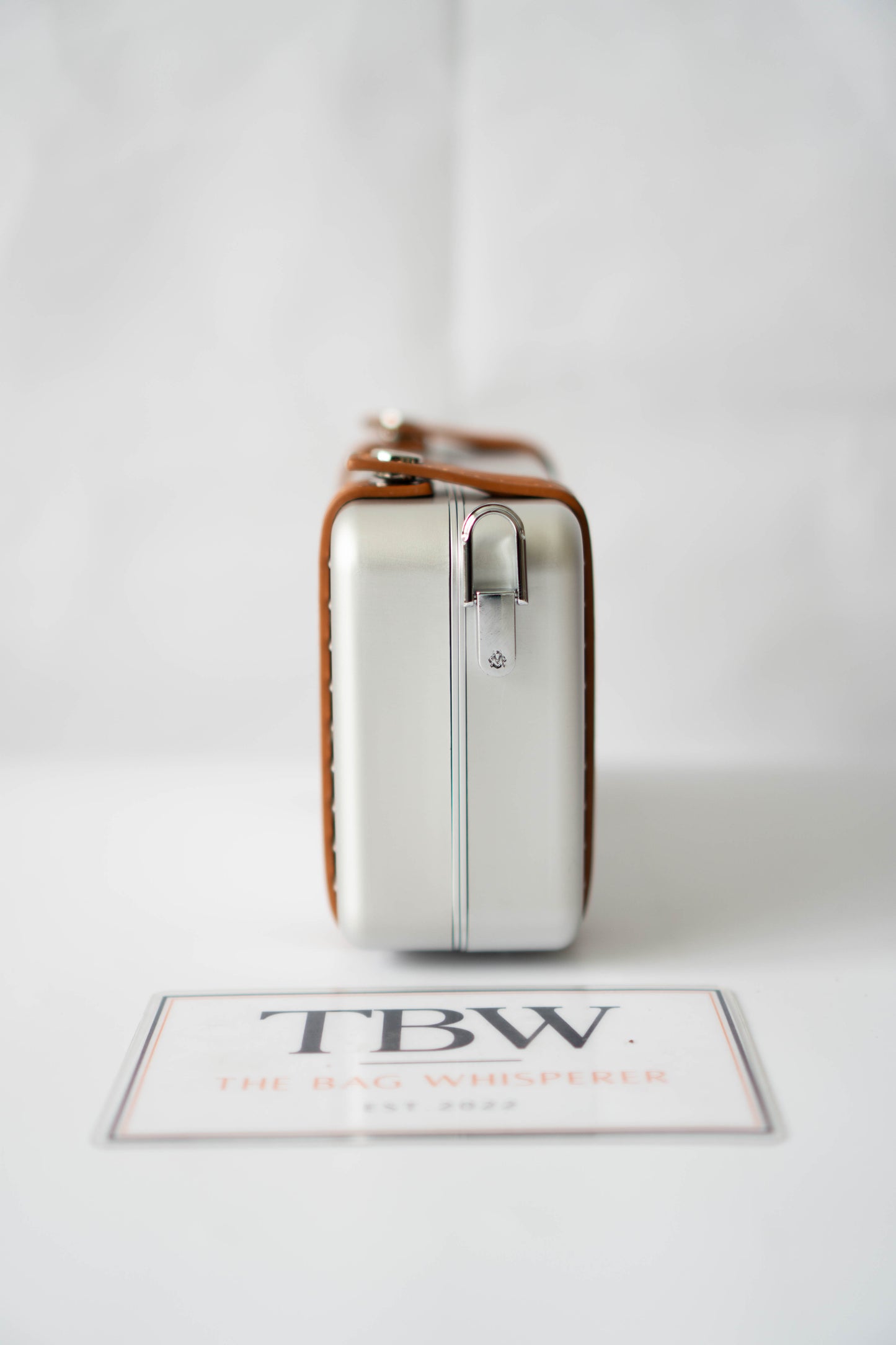 Aluminum Crossbody Case – Silver with Desert Sand Leather