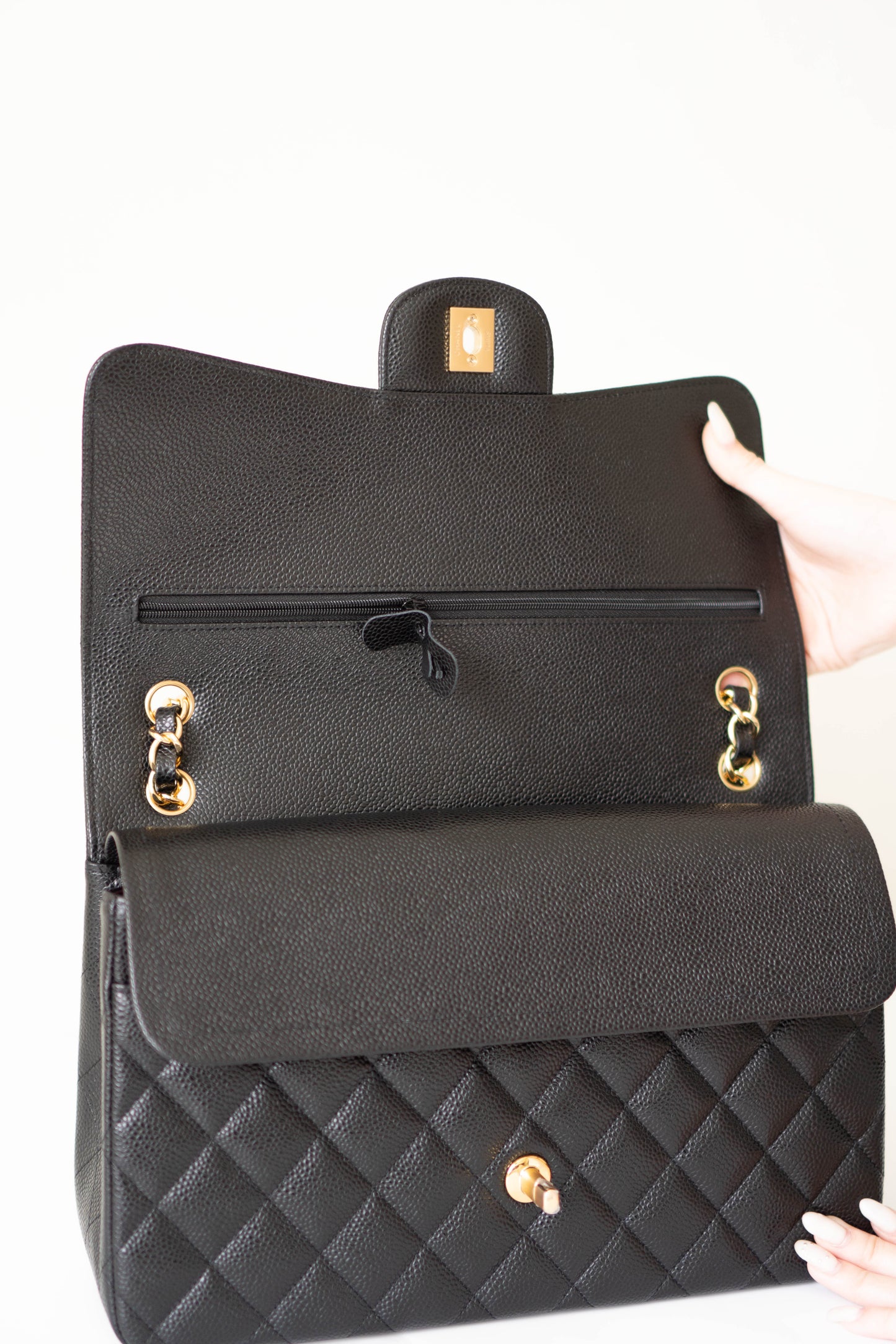 Jumbo Classic Flap – Black Caviar Leather with Gold Hardware