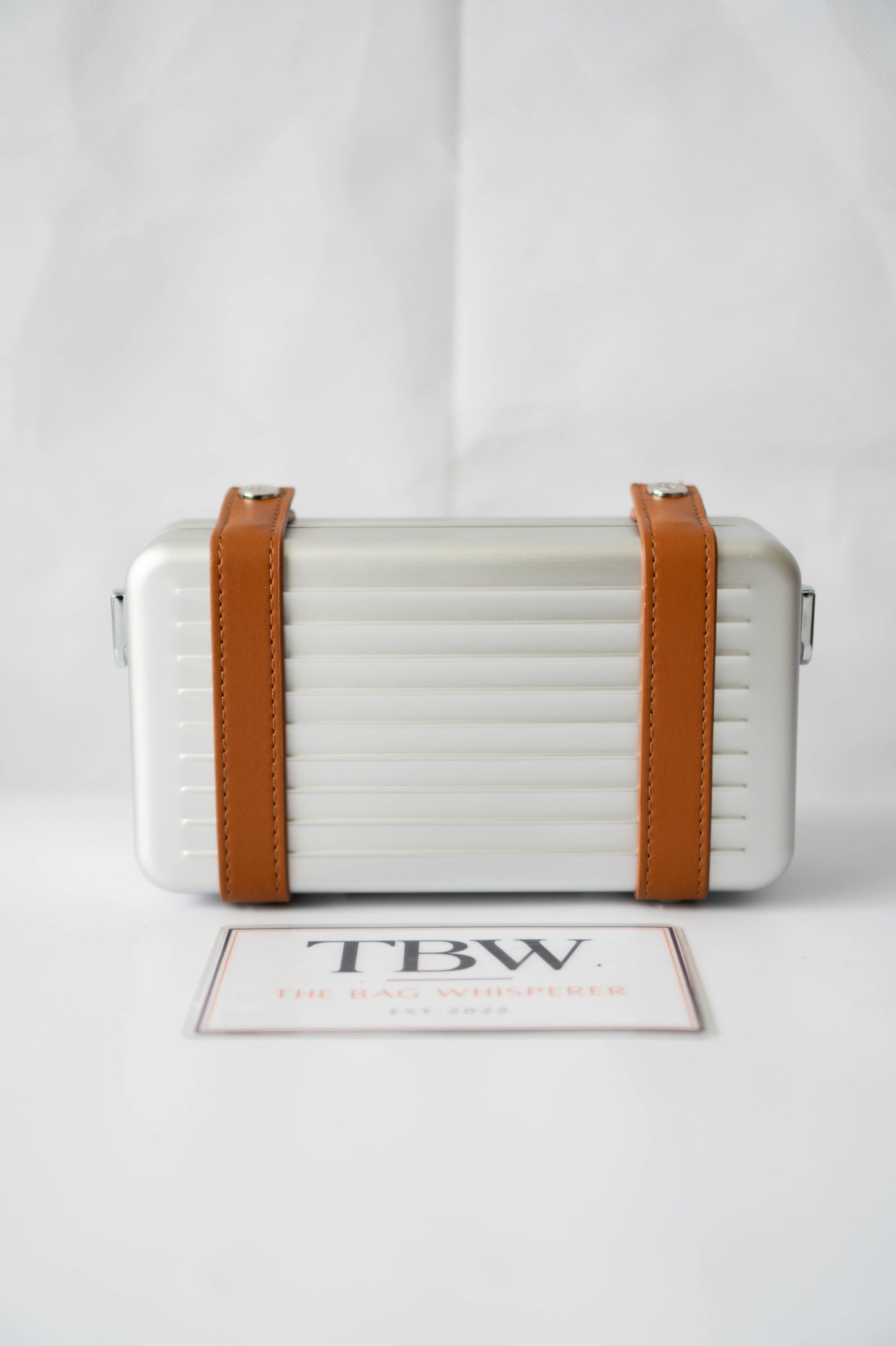 Aluminum Crossbody Case – Silver with Desert Sand Leather