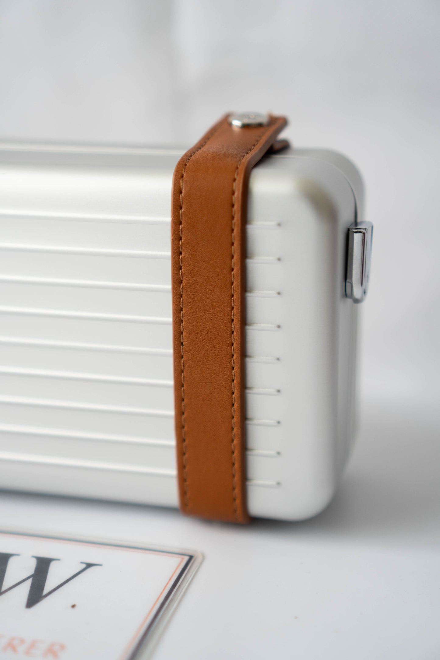 Aluminum Crossbody Case – Silver with Desert Sand Leather