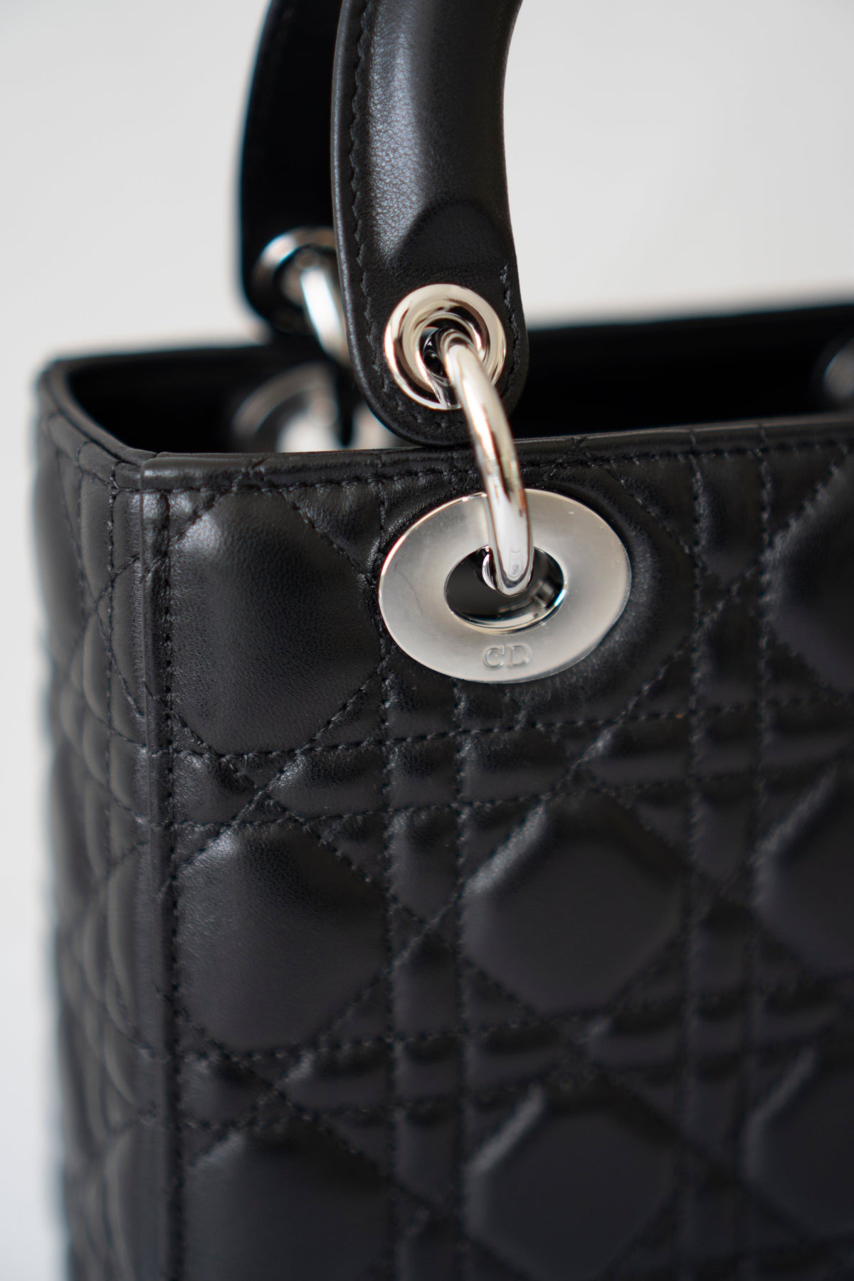 Lady D Small – Black Lambskin with Silver Hardware