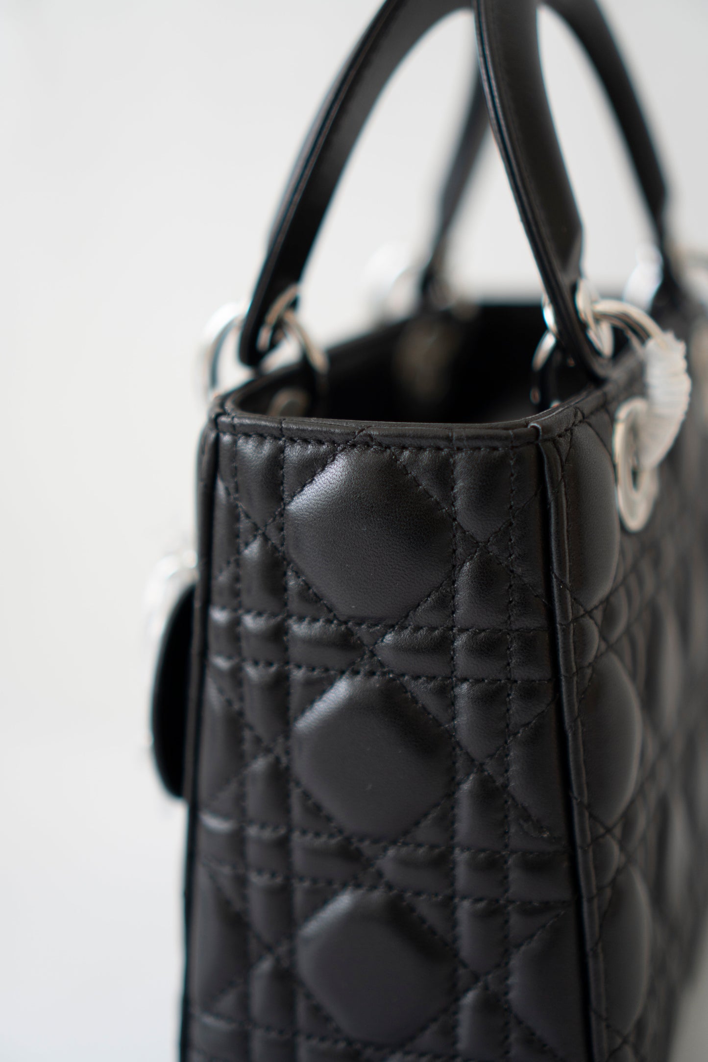 Lady D Small – Black Lambskin with Silver Hardware