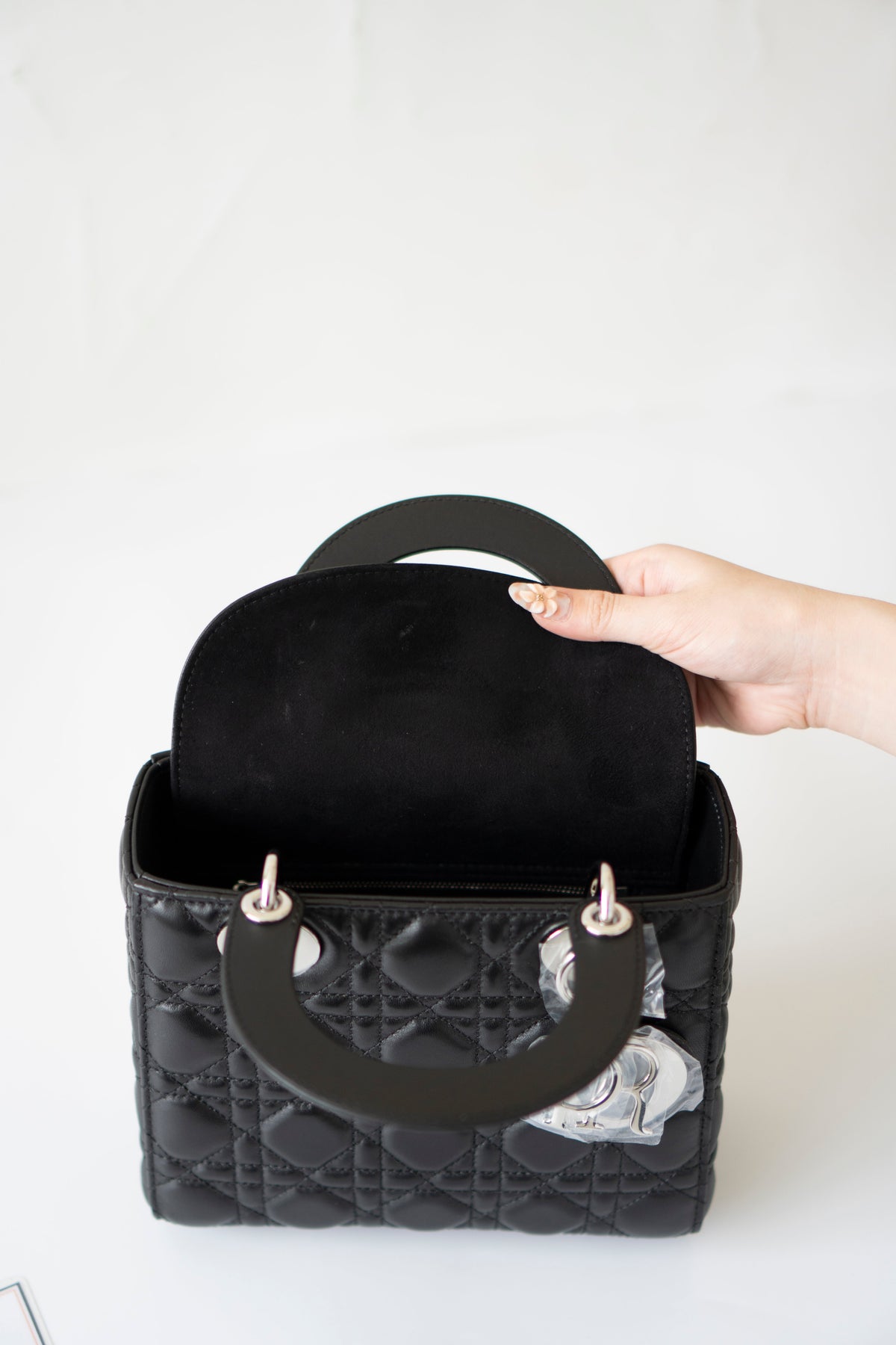 Lady D Small – Black Lambskin with Silver Hardware