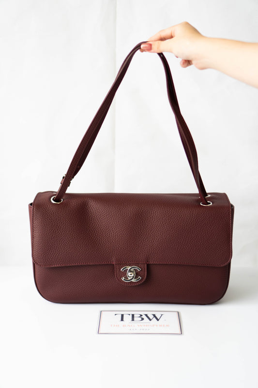 Maxi "Souplissimo" Flap Bag – Burgundy Caviar with Silver Hardware