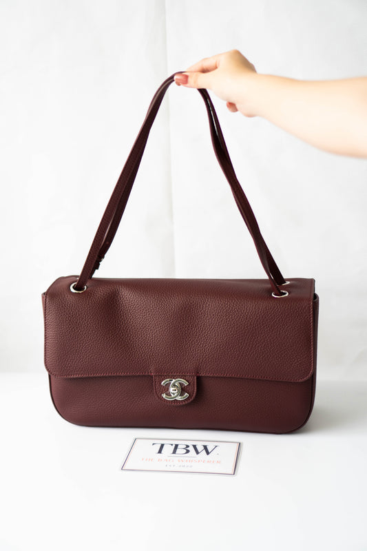 Maxi "Souplissimo" Flap Bag – Burgundy Caviar with Silver Hardware