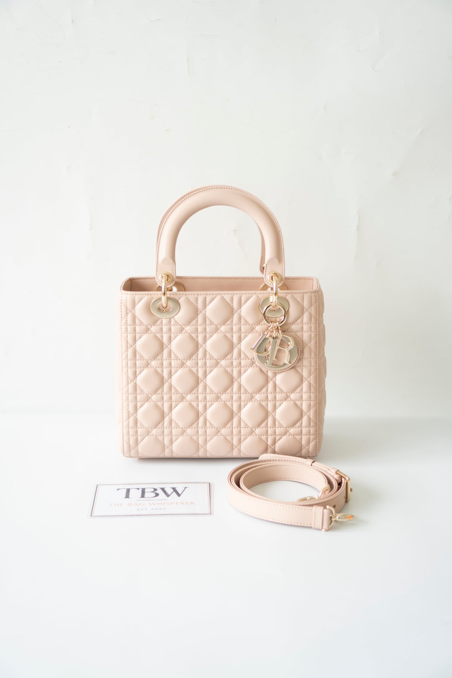 Lady D Medium – Powder Pink Lambskin with Light Gold Hardware