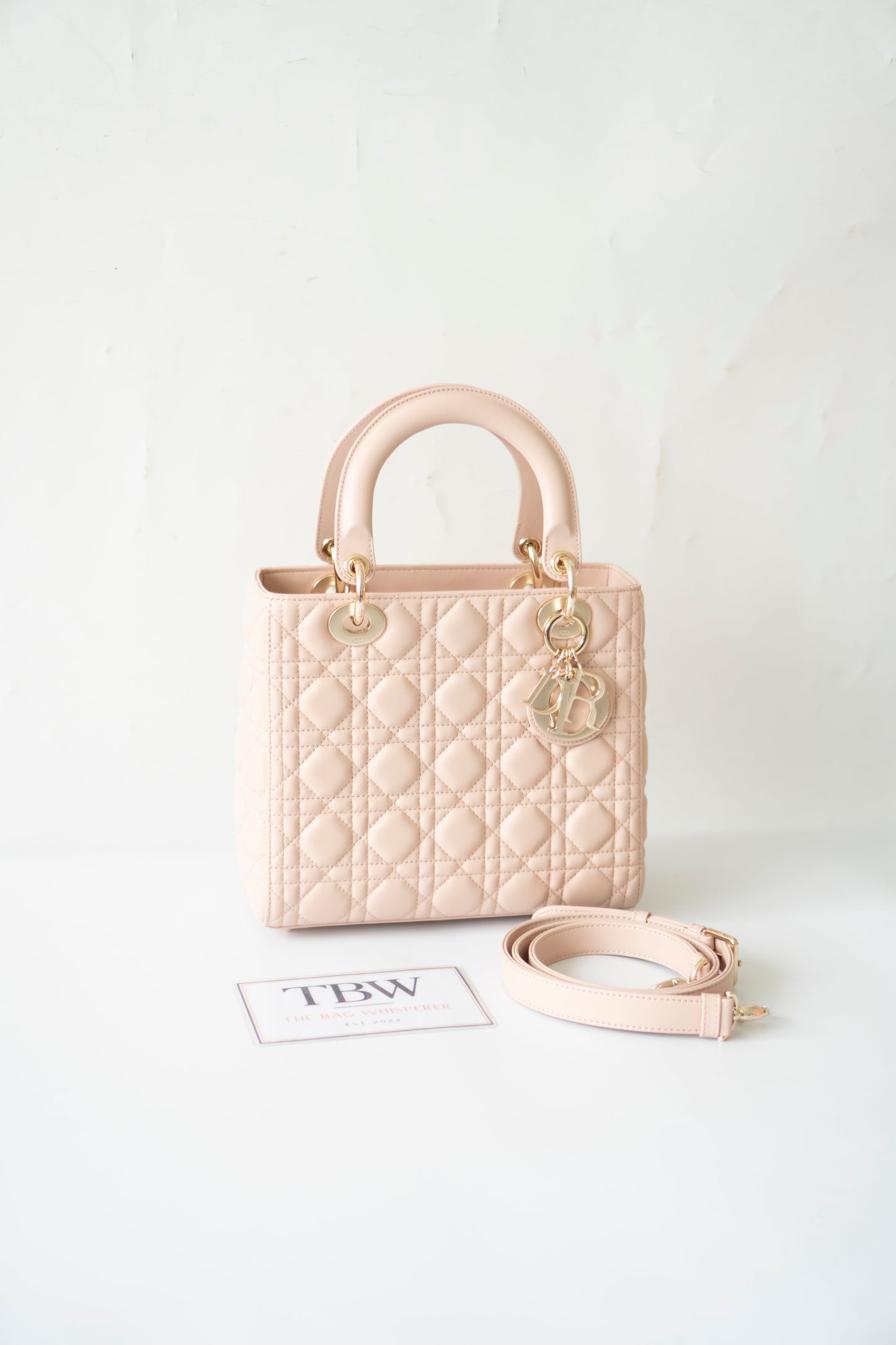 Lady D Medium – Powder Pink Lambskin with Light Gold Hardware