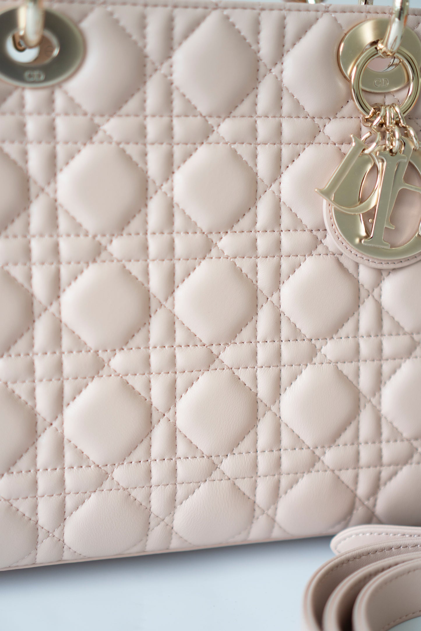 Lady D Medium – Powder Pink Lambskin with Light Gold Hardware