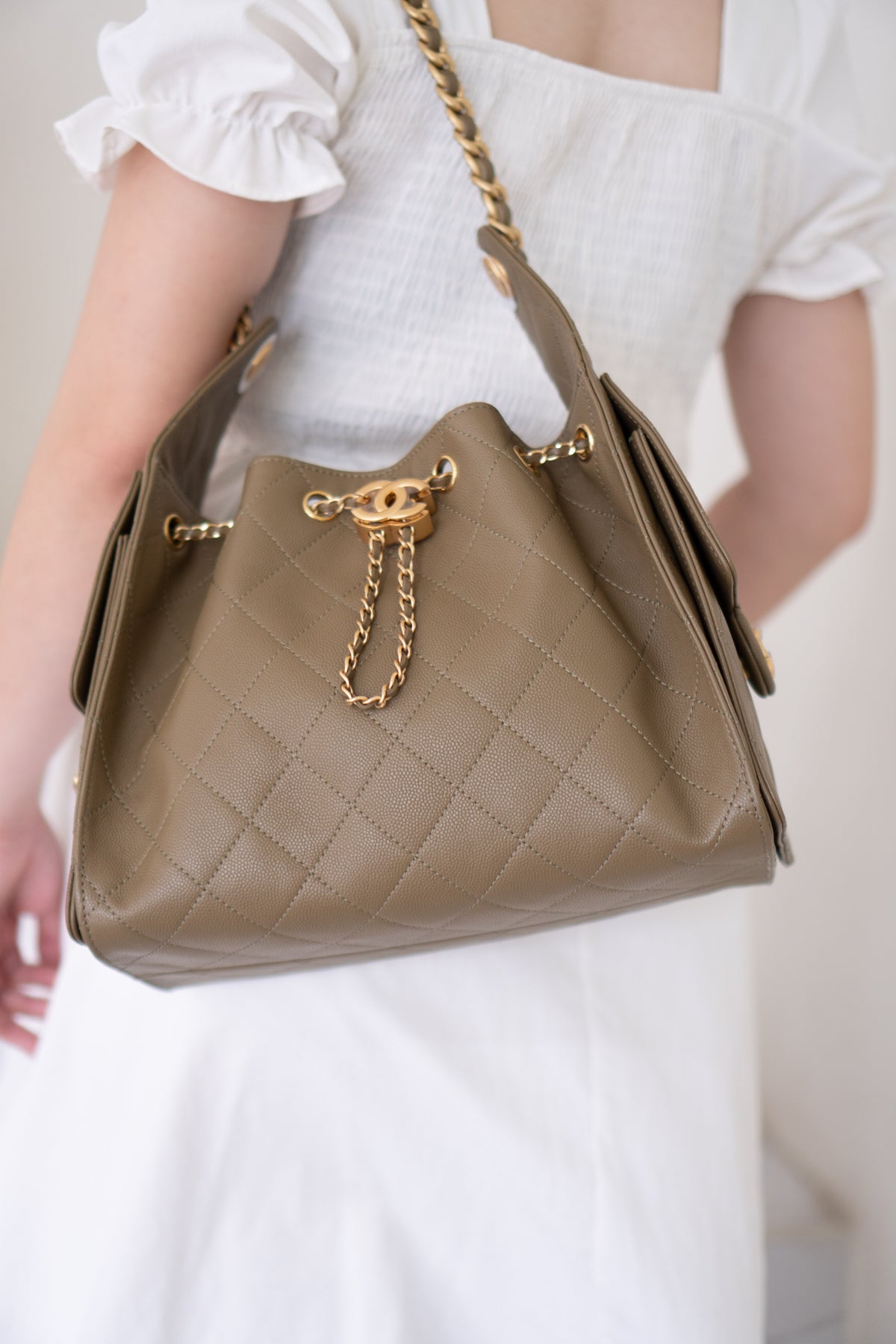C25 Small Caviar – Khaki Green with Gold Hardware