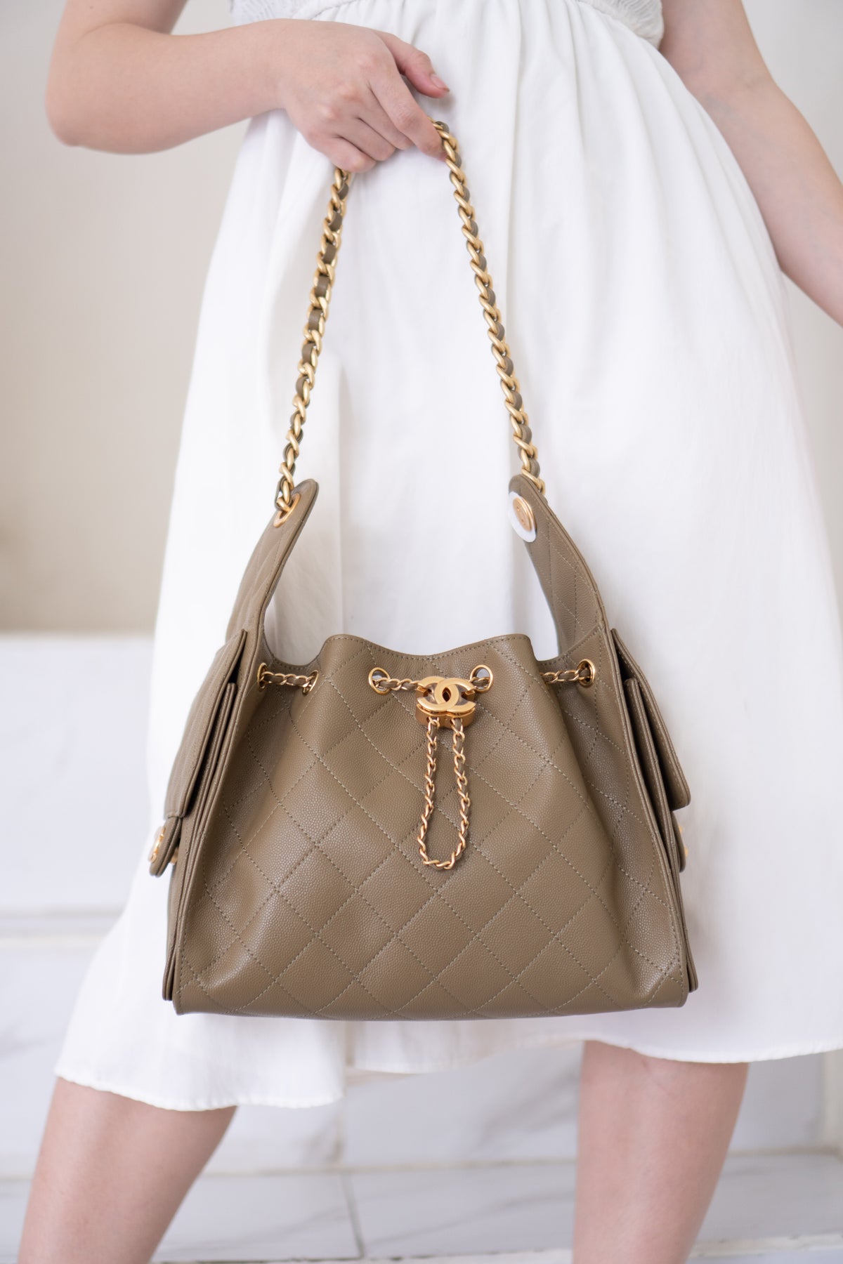 C25 Small Caviar – Khaki Green with Gold Hardware