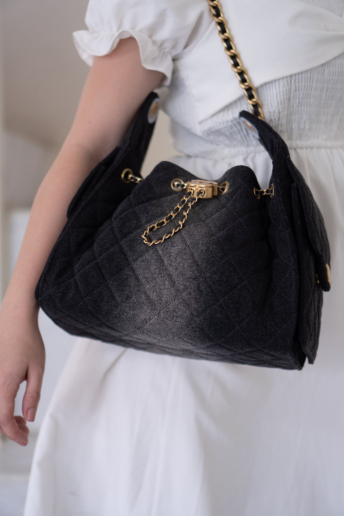 C25 Small - Black Washed Denim with Gold Hardware
