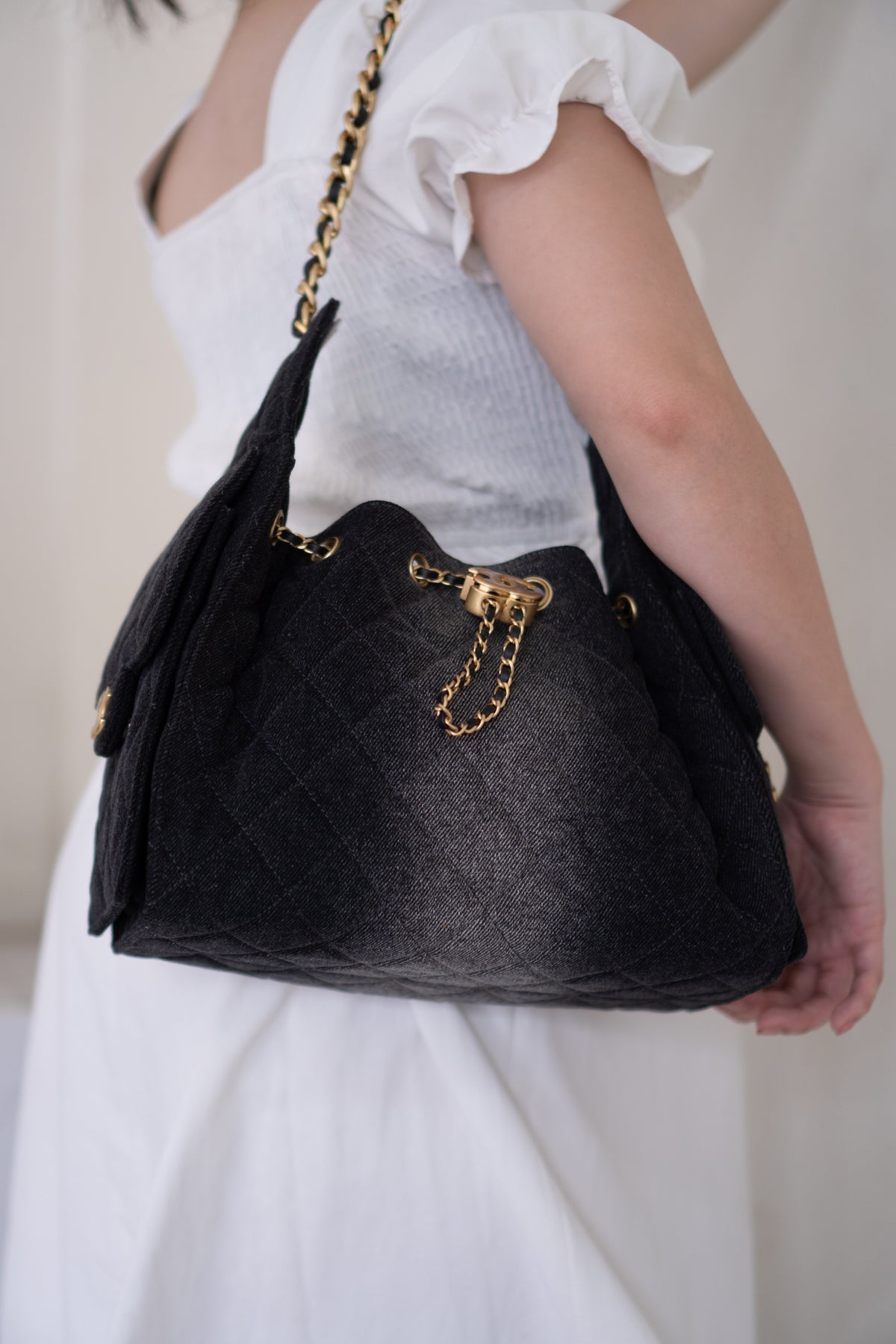 C25 Small - Black Washed Denim with Gold Hardware