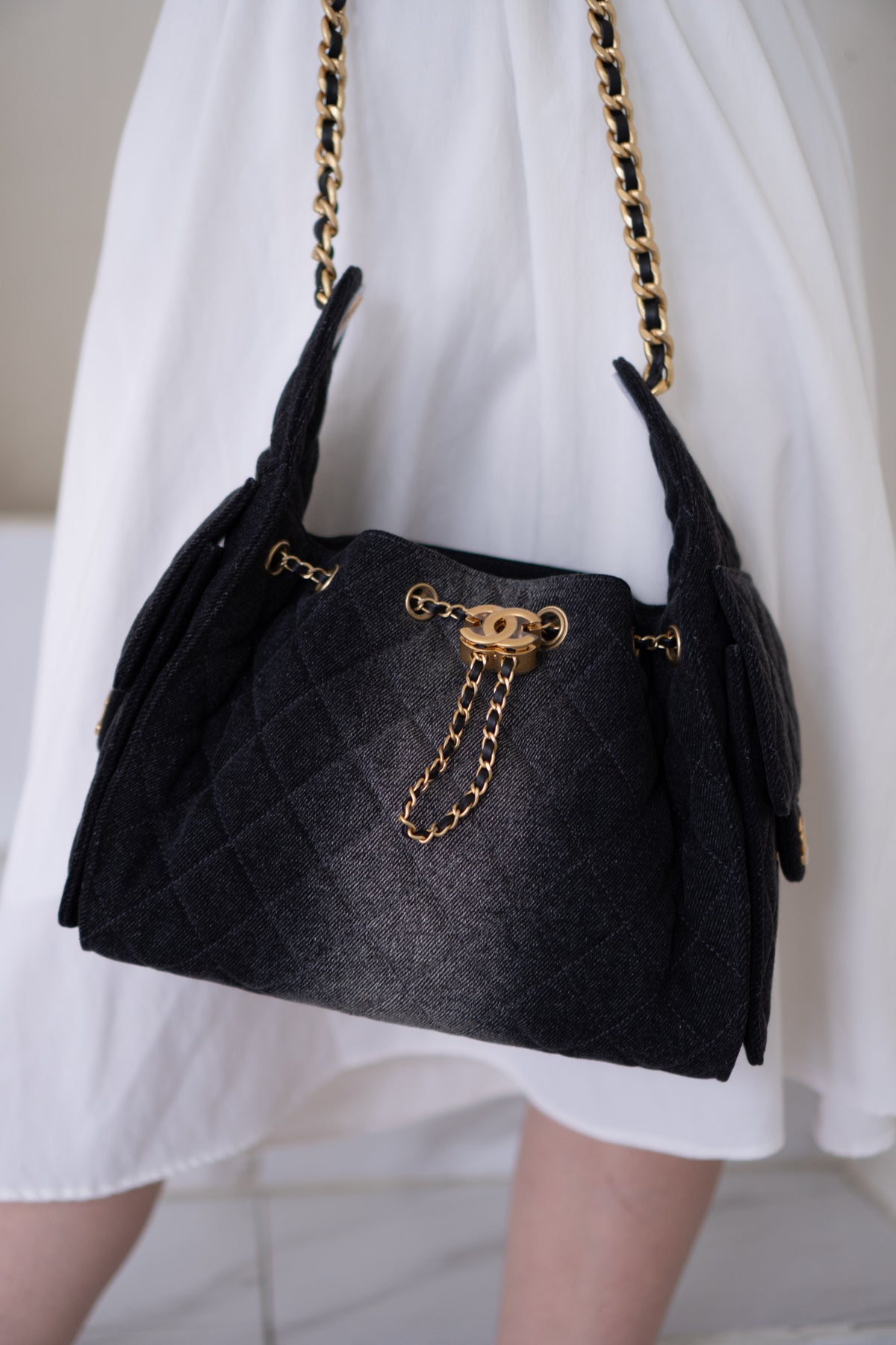 C25 Small - Black Washed Denim with Gold Hardware