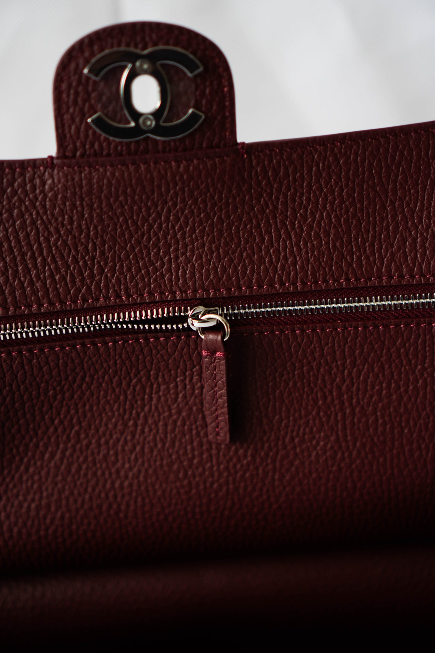 Maxi "Souplissimo" Flap Bag – Burgundy Caviar with Silver Hardware