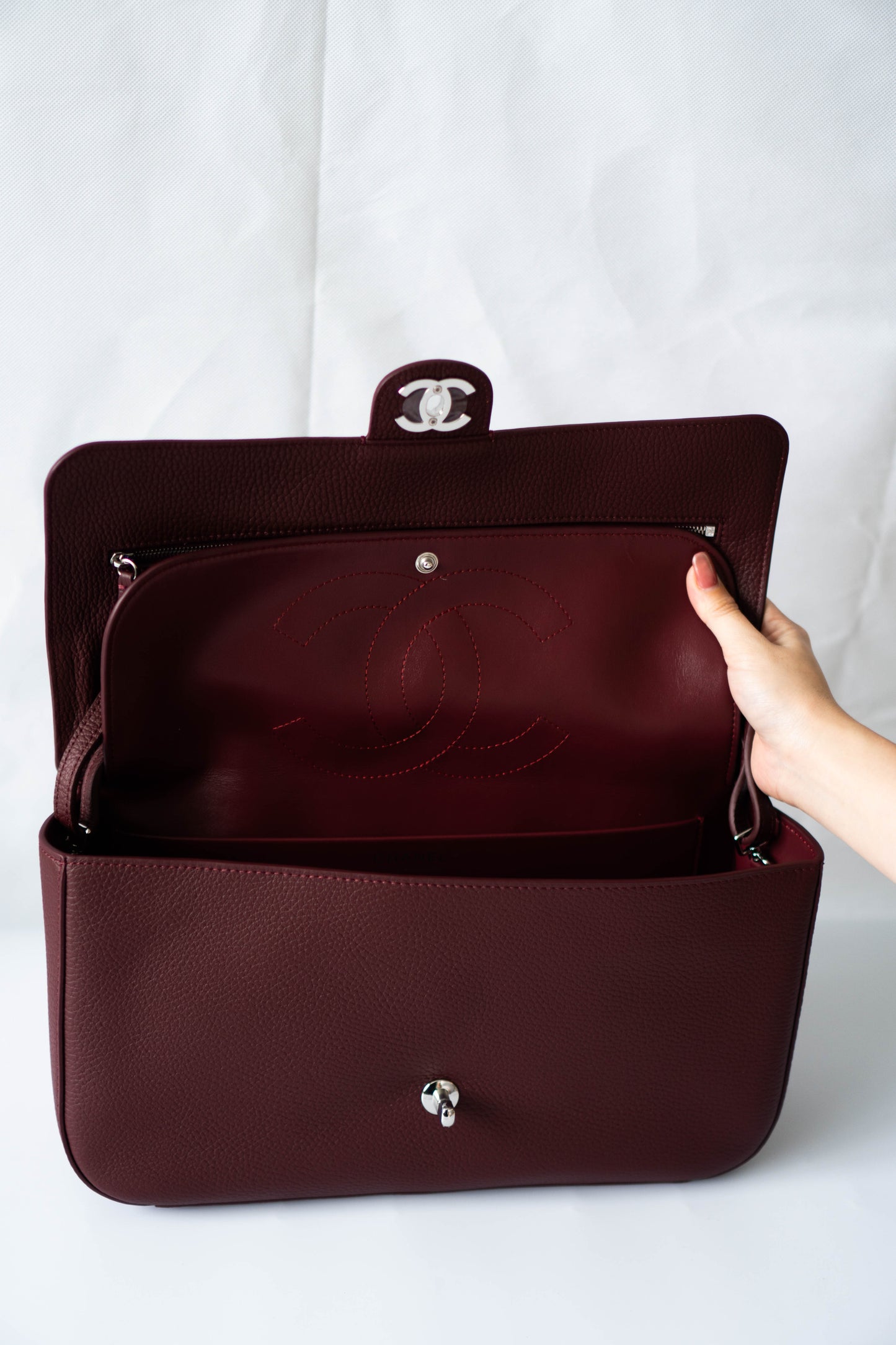 Maxi "Souplissimo" Flap Bag – Burgundy Caviar with Silver Hardware