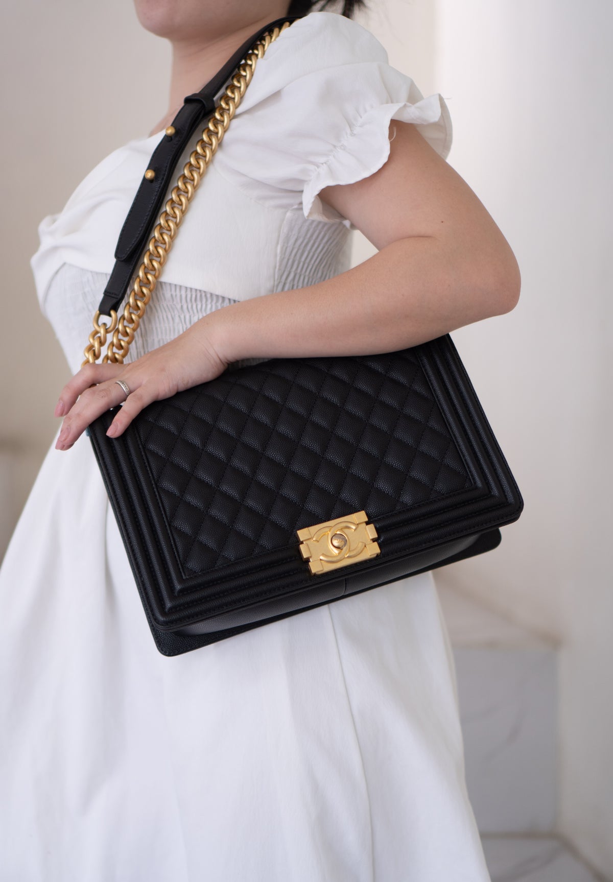 New Le Boy (28 cm)Medium – Black Caviar Leather with Brushed Gold Hardware