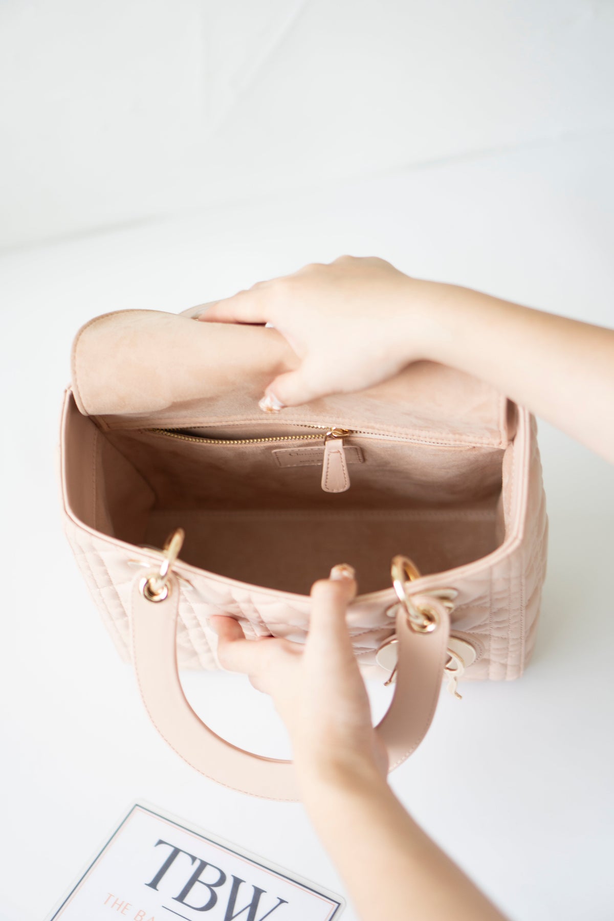 Lady D Medium – Powder Pink Lambskin with Light Gold Hardware