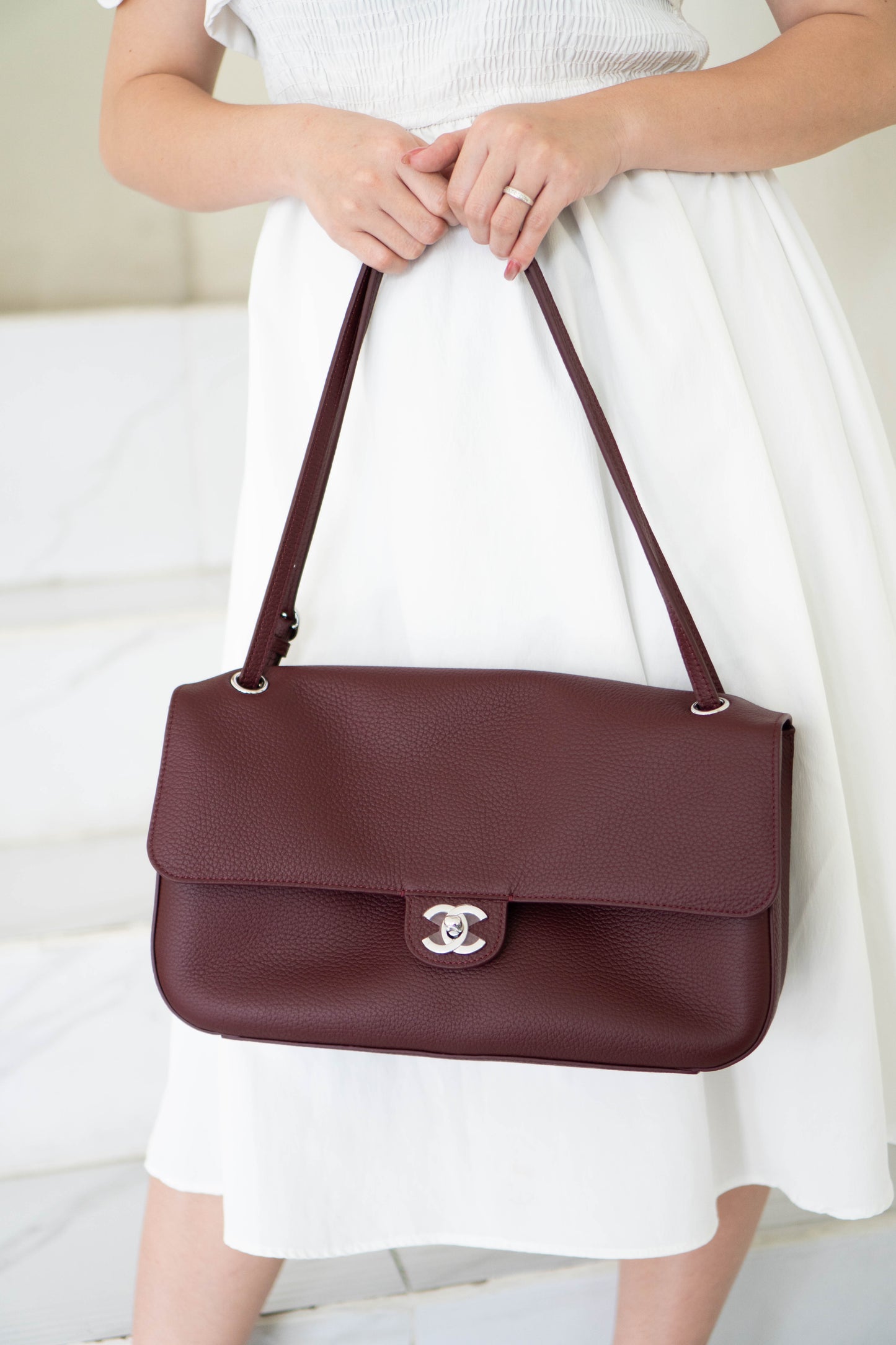 Maxi "Souplissimo" Flap Bag – Burgundy Caviar with Silver Hardware