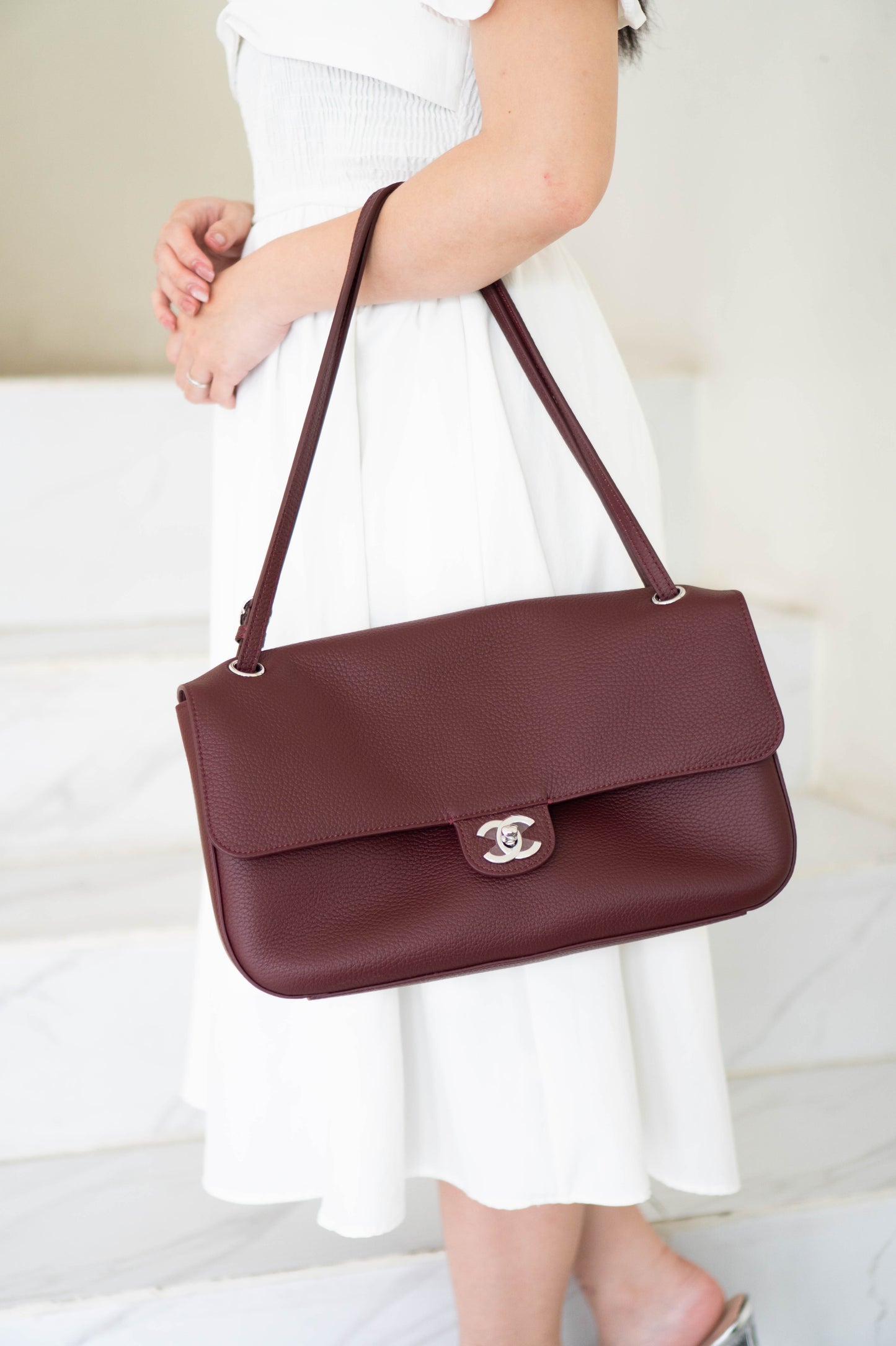 Maxi "Souplissimo" Flap Bag – Burgundy Caviar with Silver Hardware
