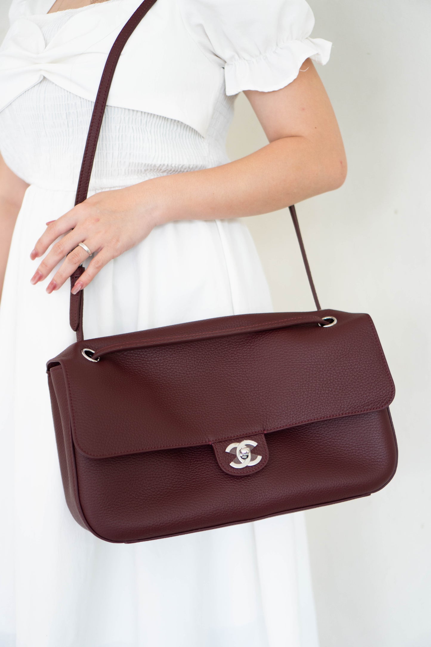 Maxi "Souplissimo" Flap Bag – Burgundy Caviar with Silver Hardware