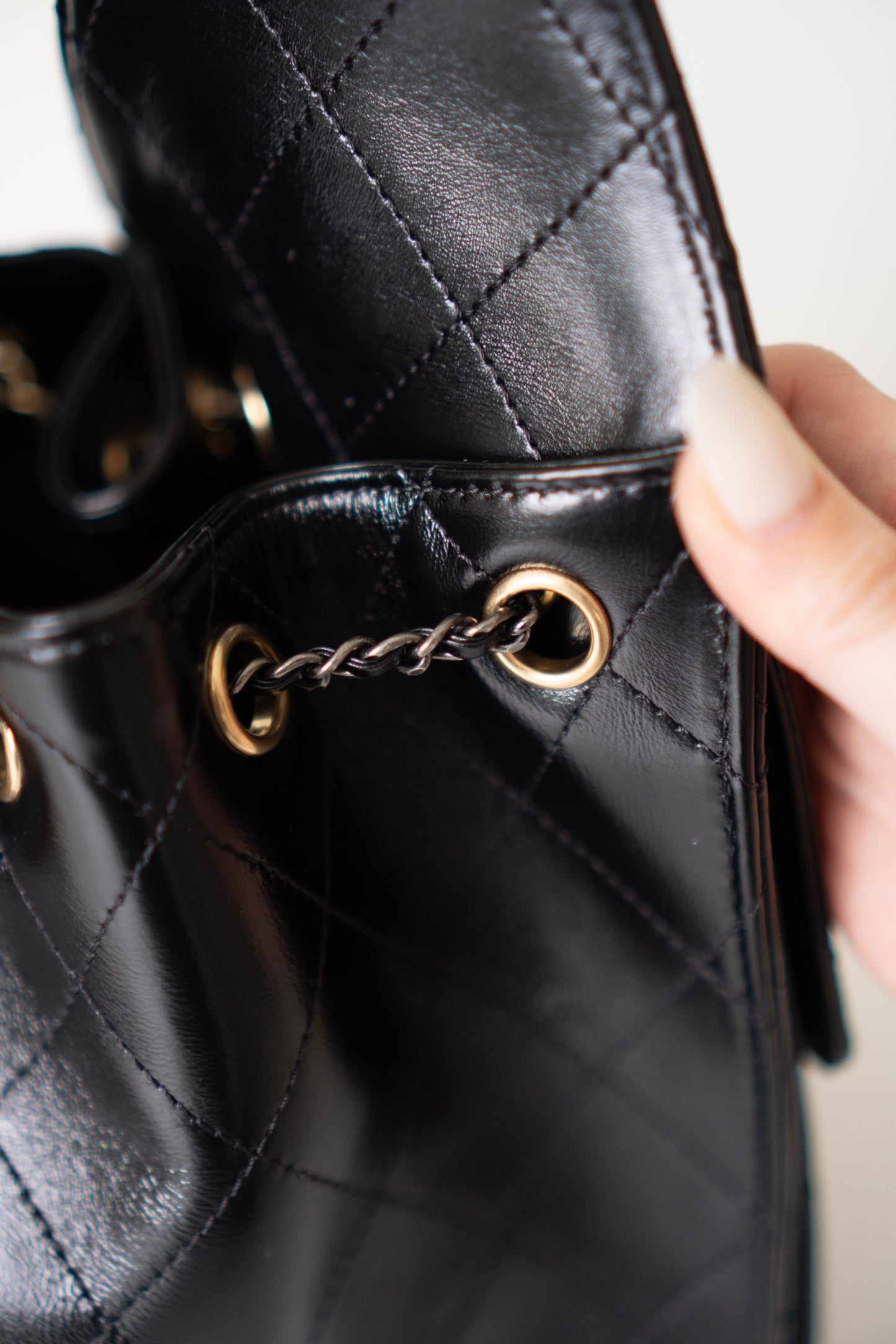 C25 Small Drawstring Bag – Shiny Lambskin with Gold Hardware