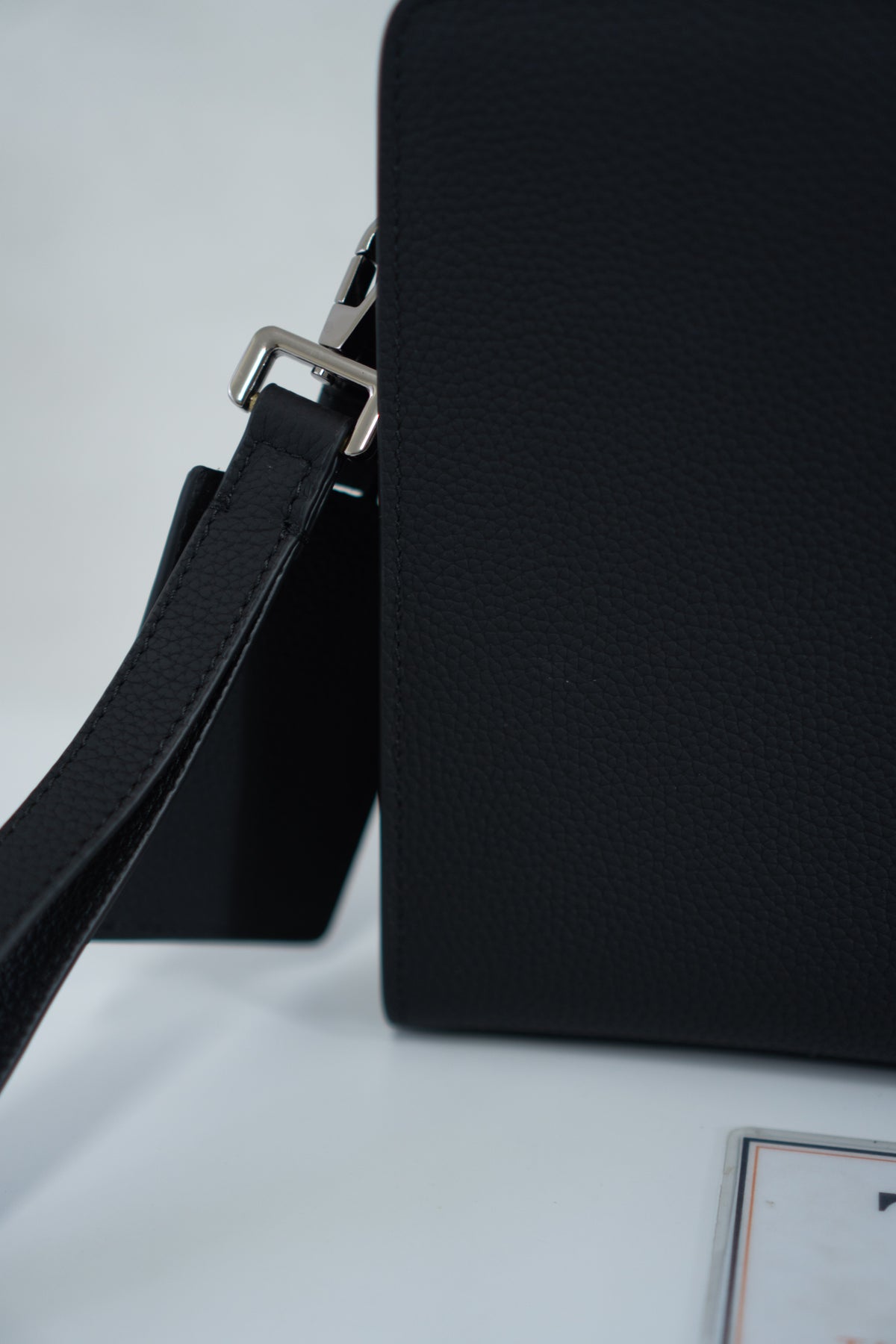 CD Icon A5 Zipped Triangle Pouch – Black Grained Leather with Silver Hardware