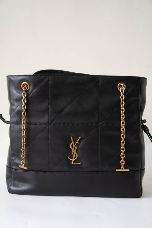 Jamie Shopping Tote Bag in Black with Gold Hardware
