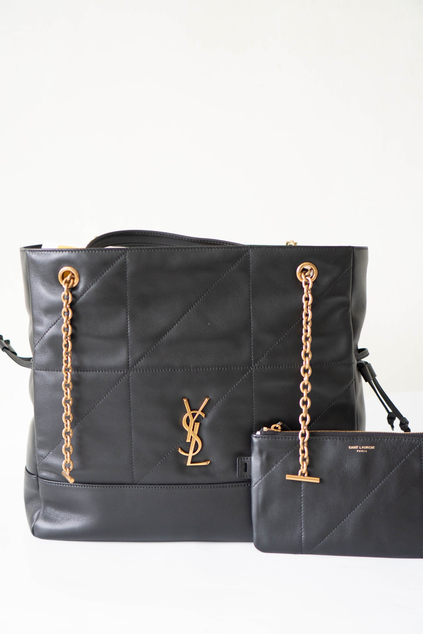 Jamie Shopping Tote Bag in Black with Gold Hardware