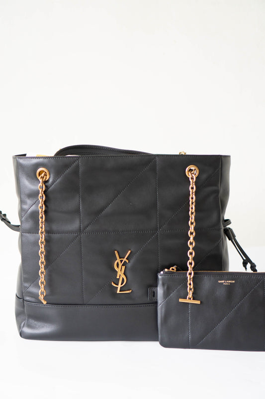 Jamie Shopping Tote Bag in Black with Gold Hardware