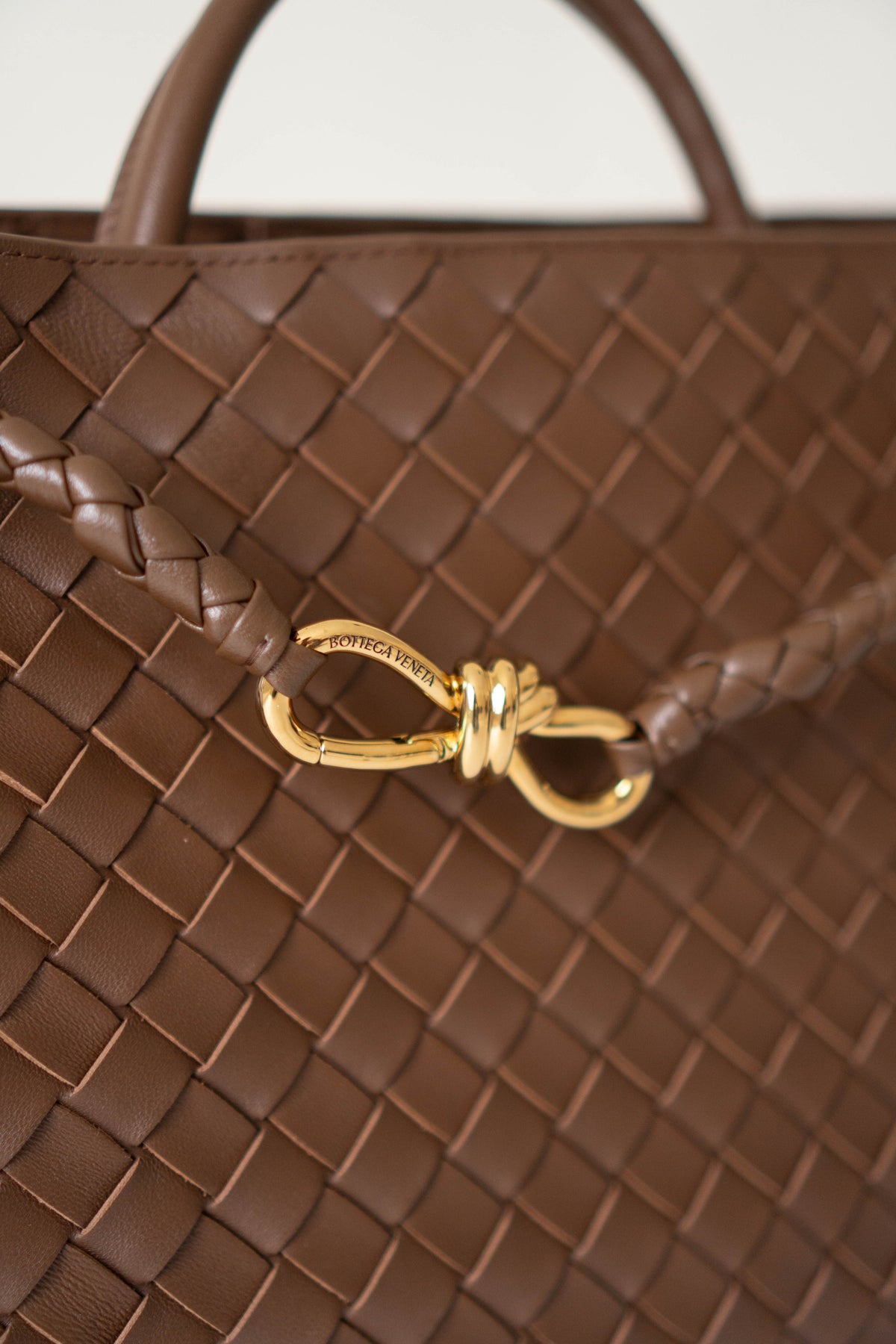 Andiamo Medium – Fondant Brown Intrecciato Leather with Gold Hardware