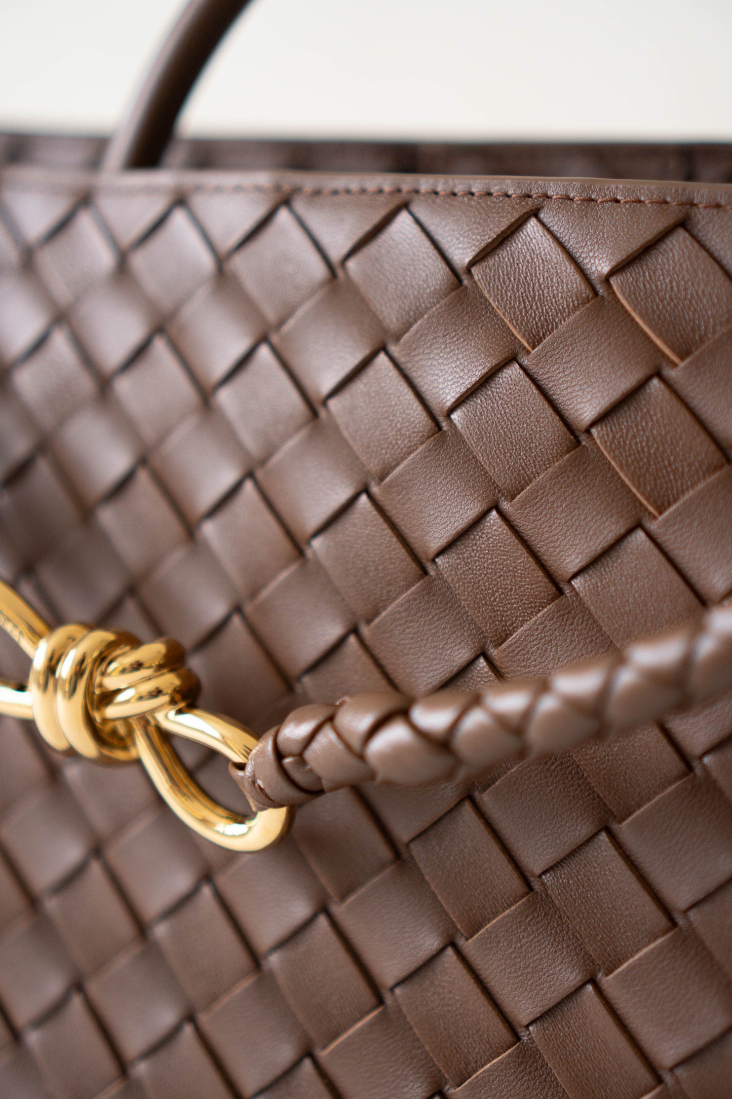 Andiamo Medium – Fondant Brown Intrecciato Leather with Gold Hardware