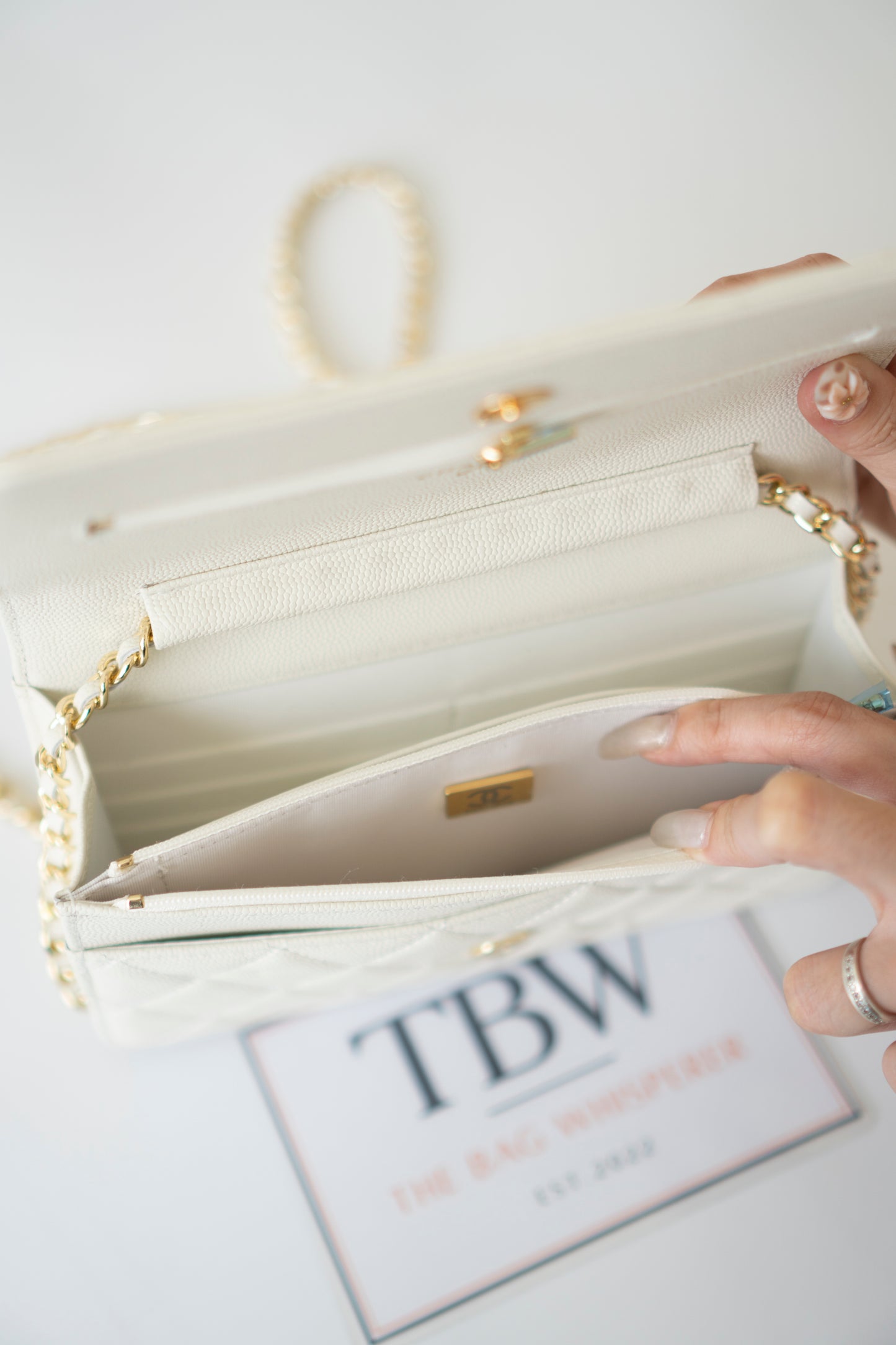 Classic WOC – White Caviar with Light Gold Hardware