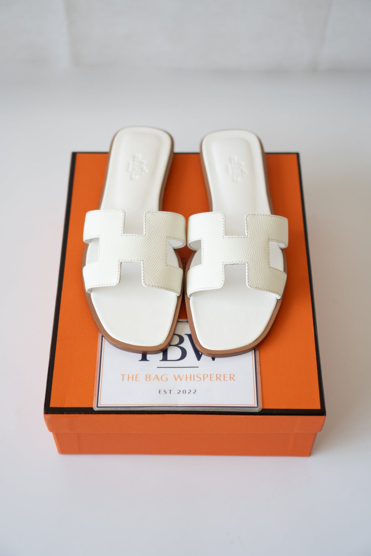 Oran Flat Slide Sandals – White Epsom Leather
