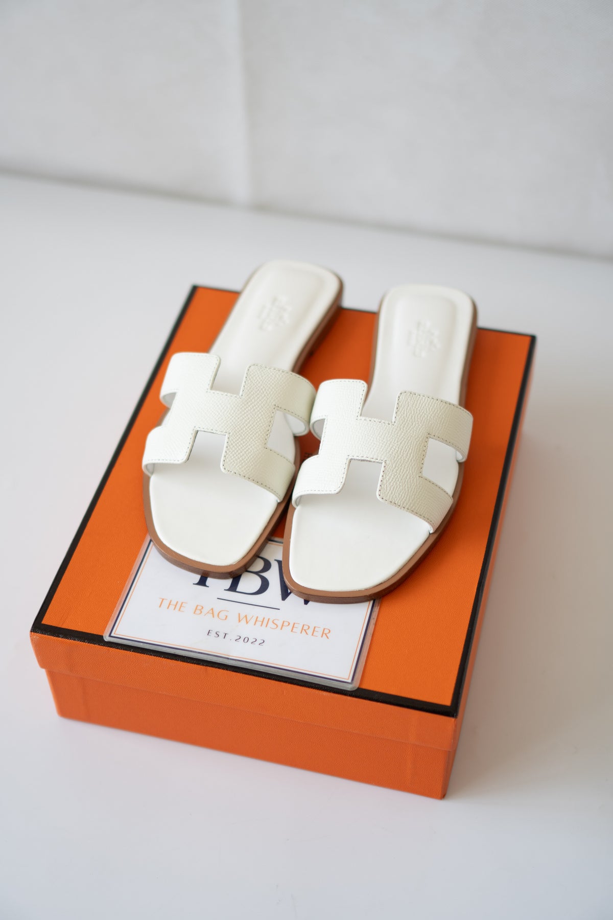 Oran Flat Slide Sandals – White Epsom Leather