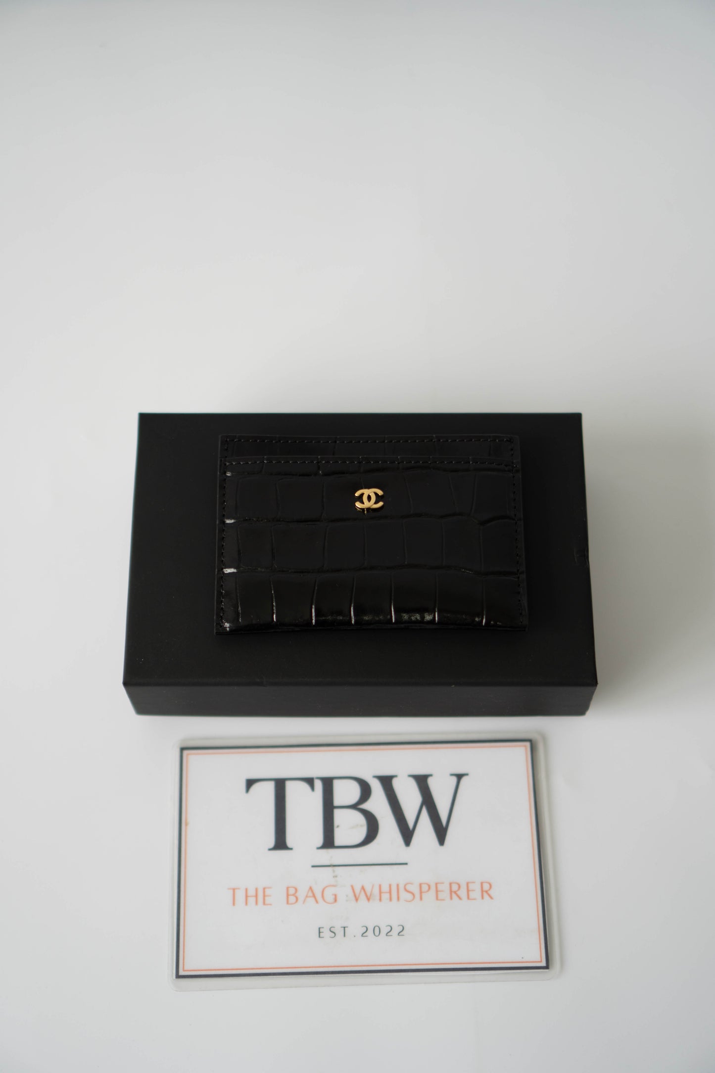 Classic Card Holder – Black Croc Embossed Leather